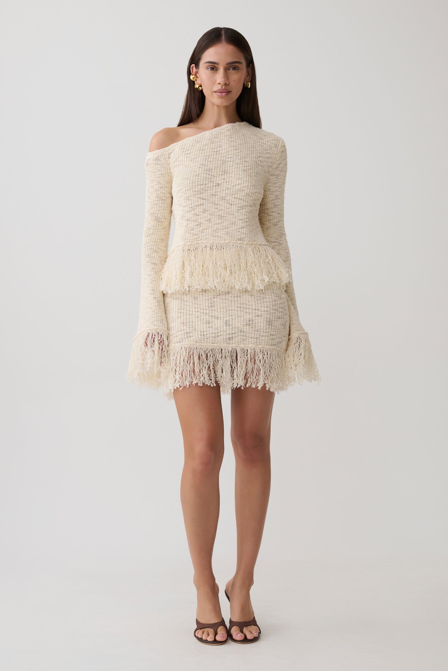 Tabitha Fringe Knit Mini Skirt - Cream