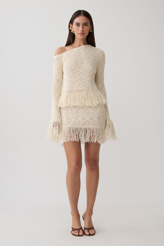 Tabitha Fringe Knit Mini Skirt - Cream
