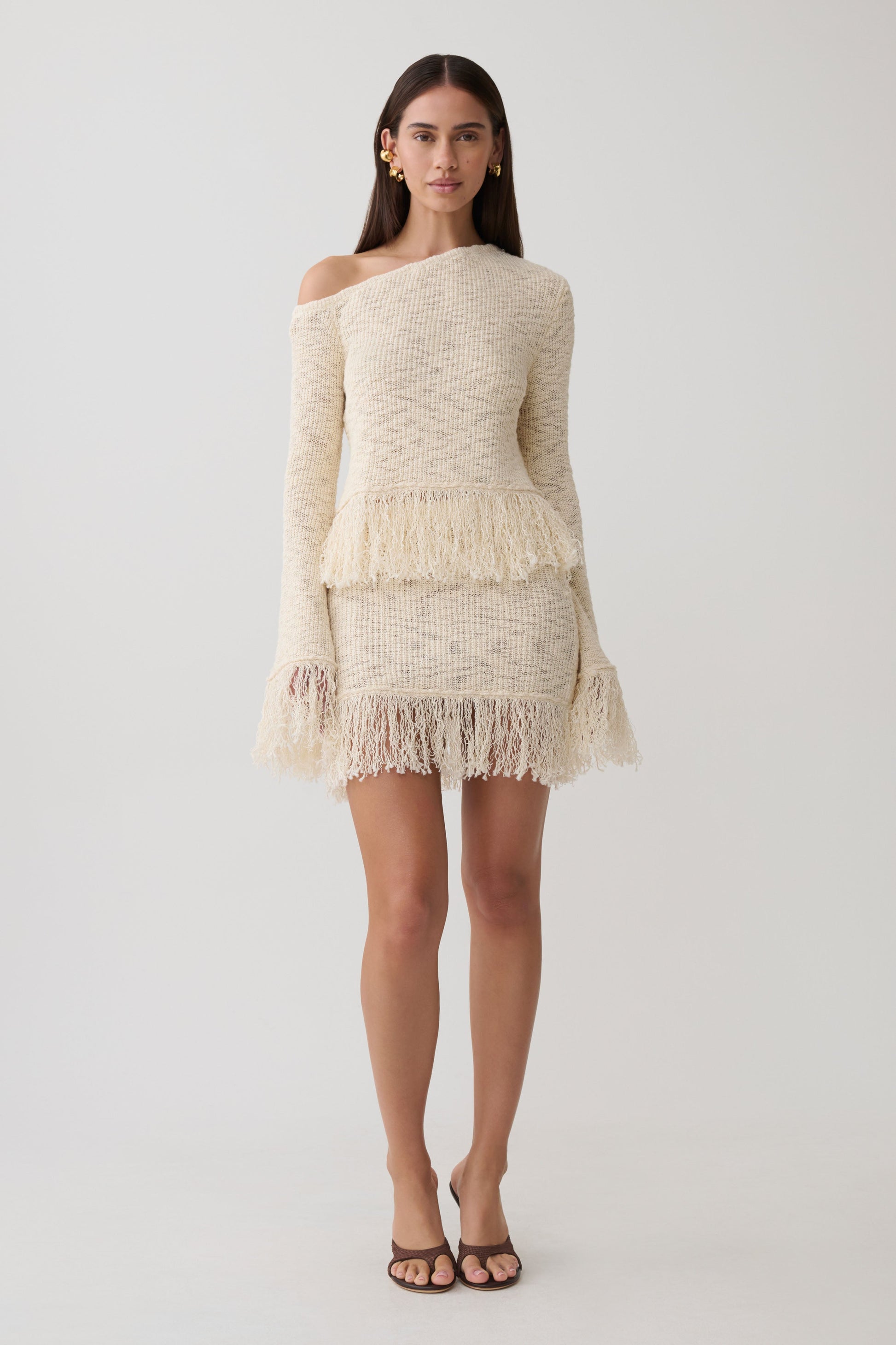 Tabitha Fringe Knit Long Sleeve Top - Cream #6