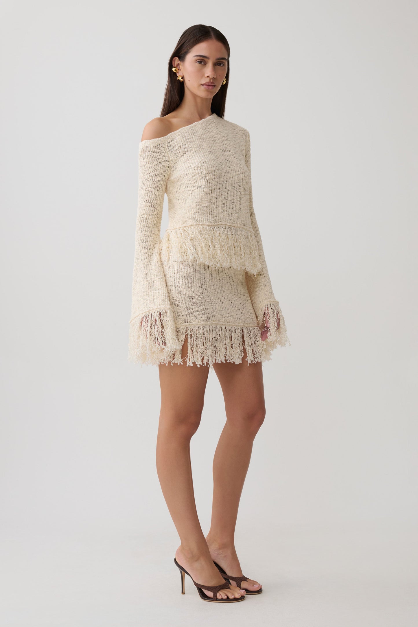 Tabitha Fringe Knit Long Sleeve Top - Cream