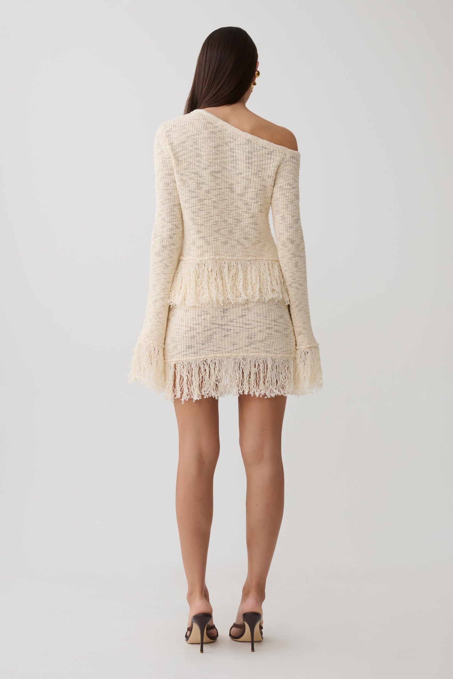 Tabitha Fringe Knit Mini Skirt - Cream