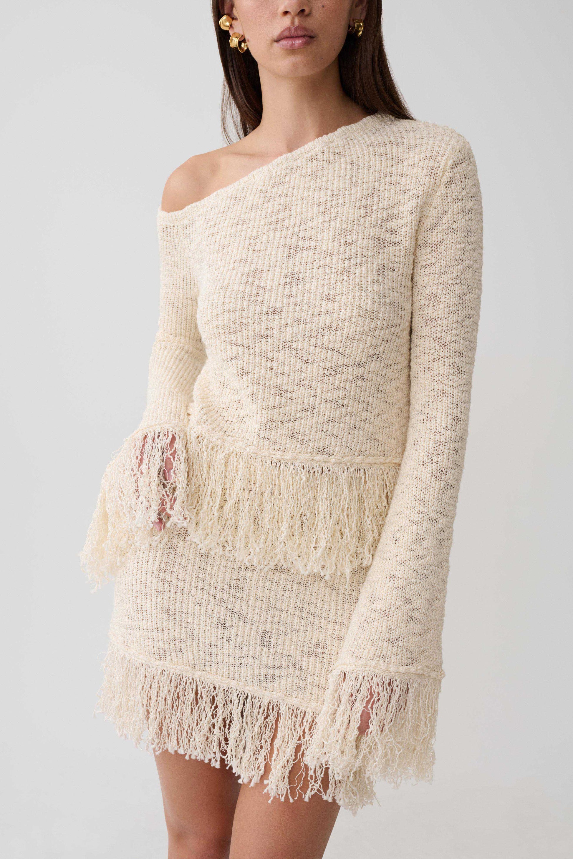 Tabitha Fringe Knit Long Sleeve Top - Cream #3