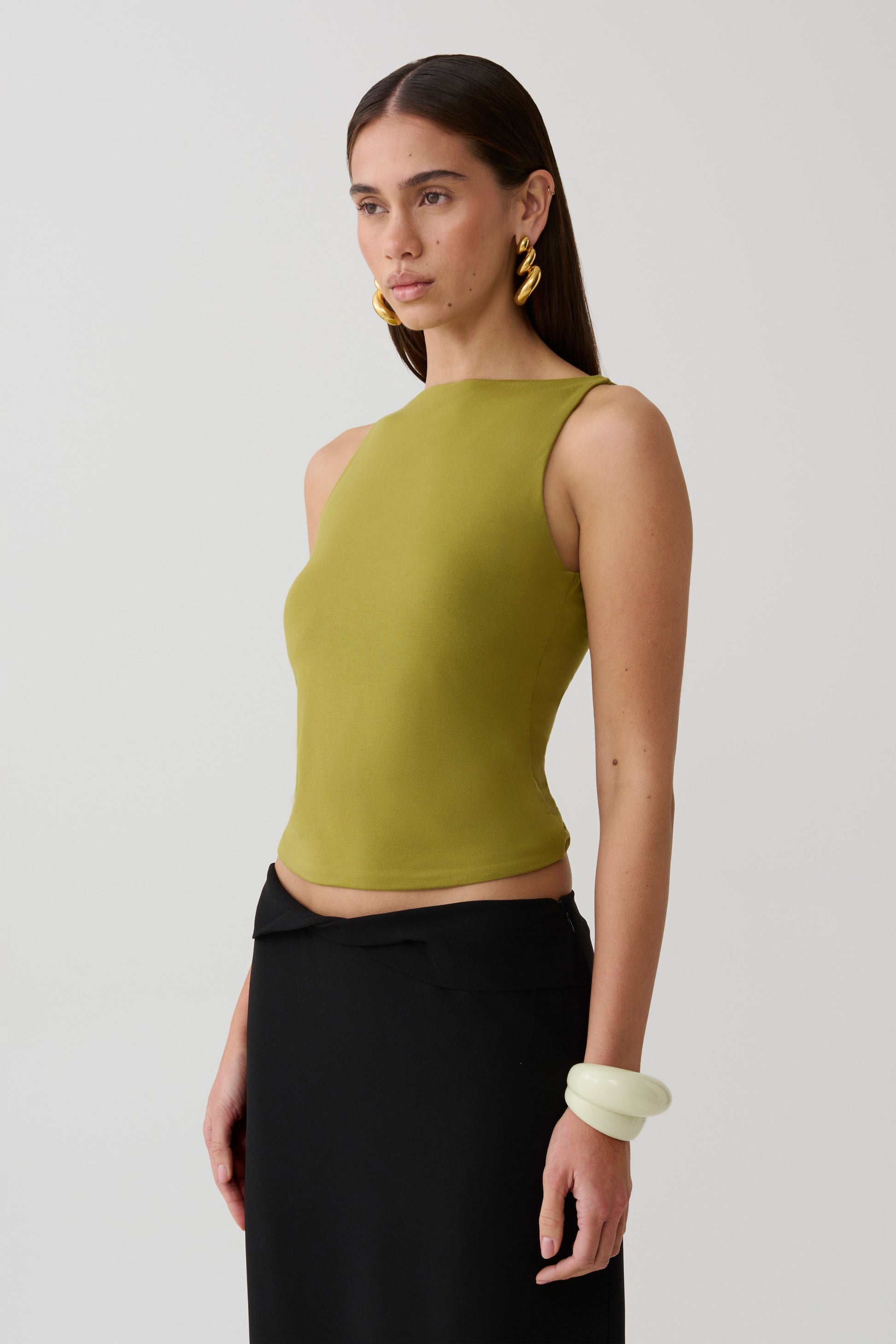 Yura Backless Twist Top - Martini Olive #3