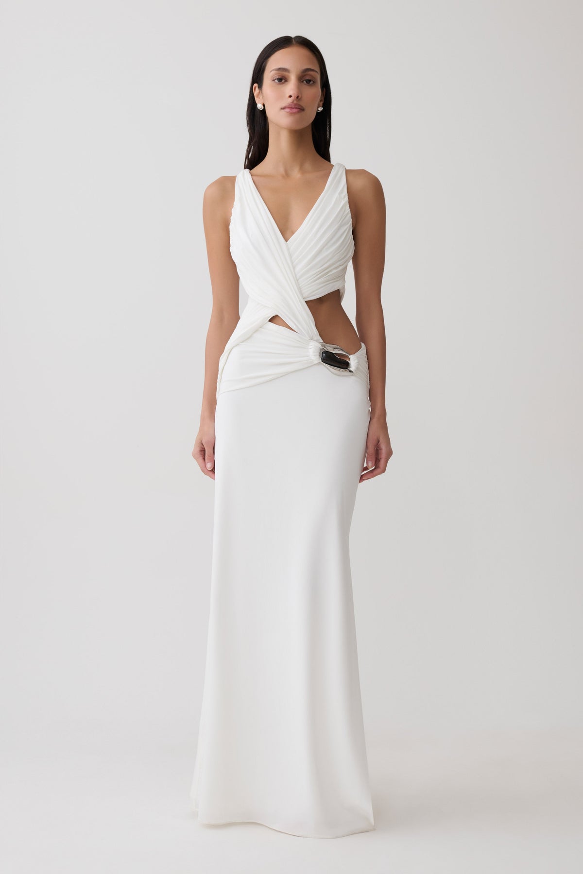 Klein Draped Jersey Gown With Hardware - White #2