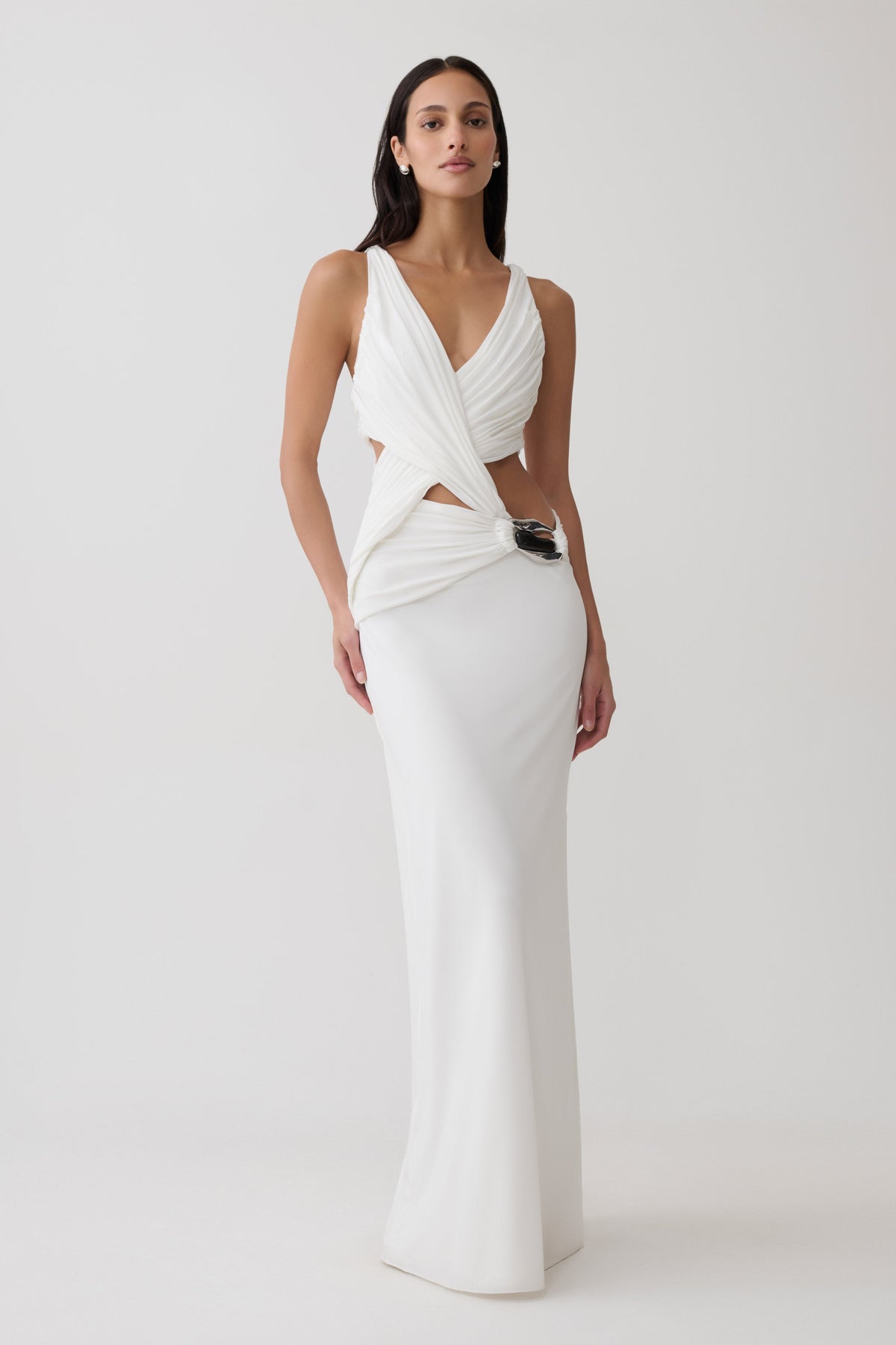 Klein Draped Jersey Gown With Hardware - White #6
