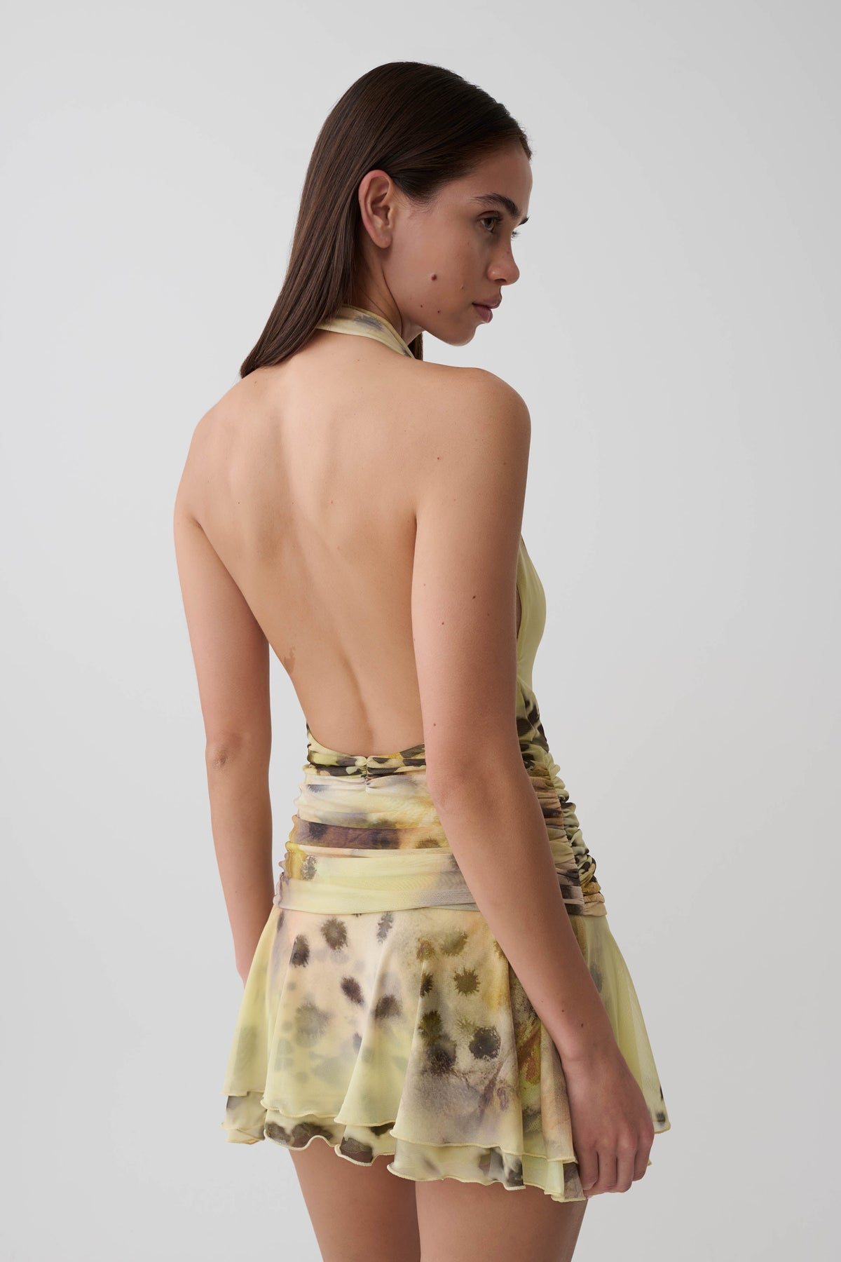 Adalee Mesh Halter Mini Dress - Yellow Floral Leopard Print #5