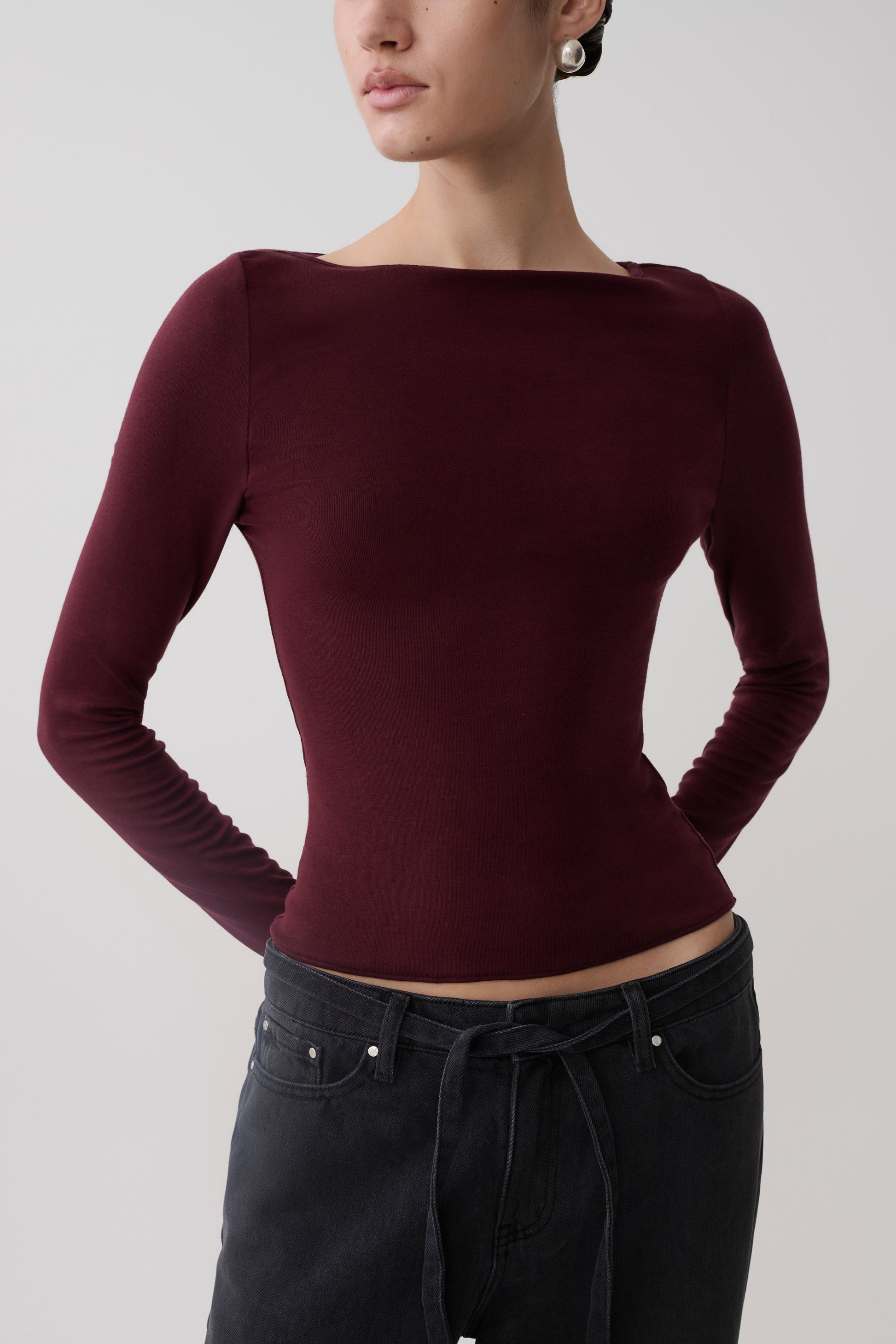 Coraline Long Sleeve Sheer Top - Burgundy #3