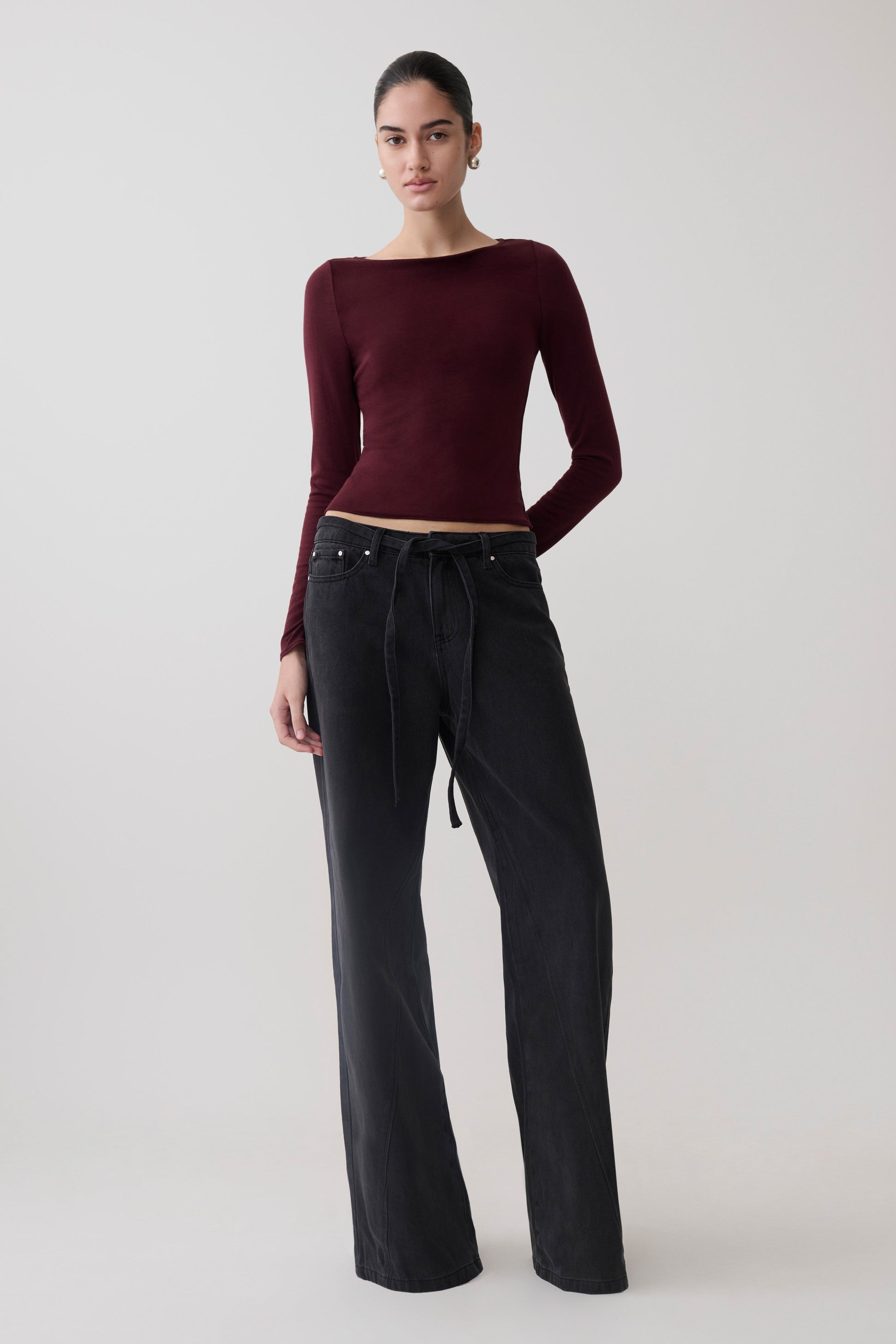Coraline Long Sleeve Sheer Top - Burgundy #7