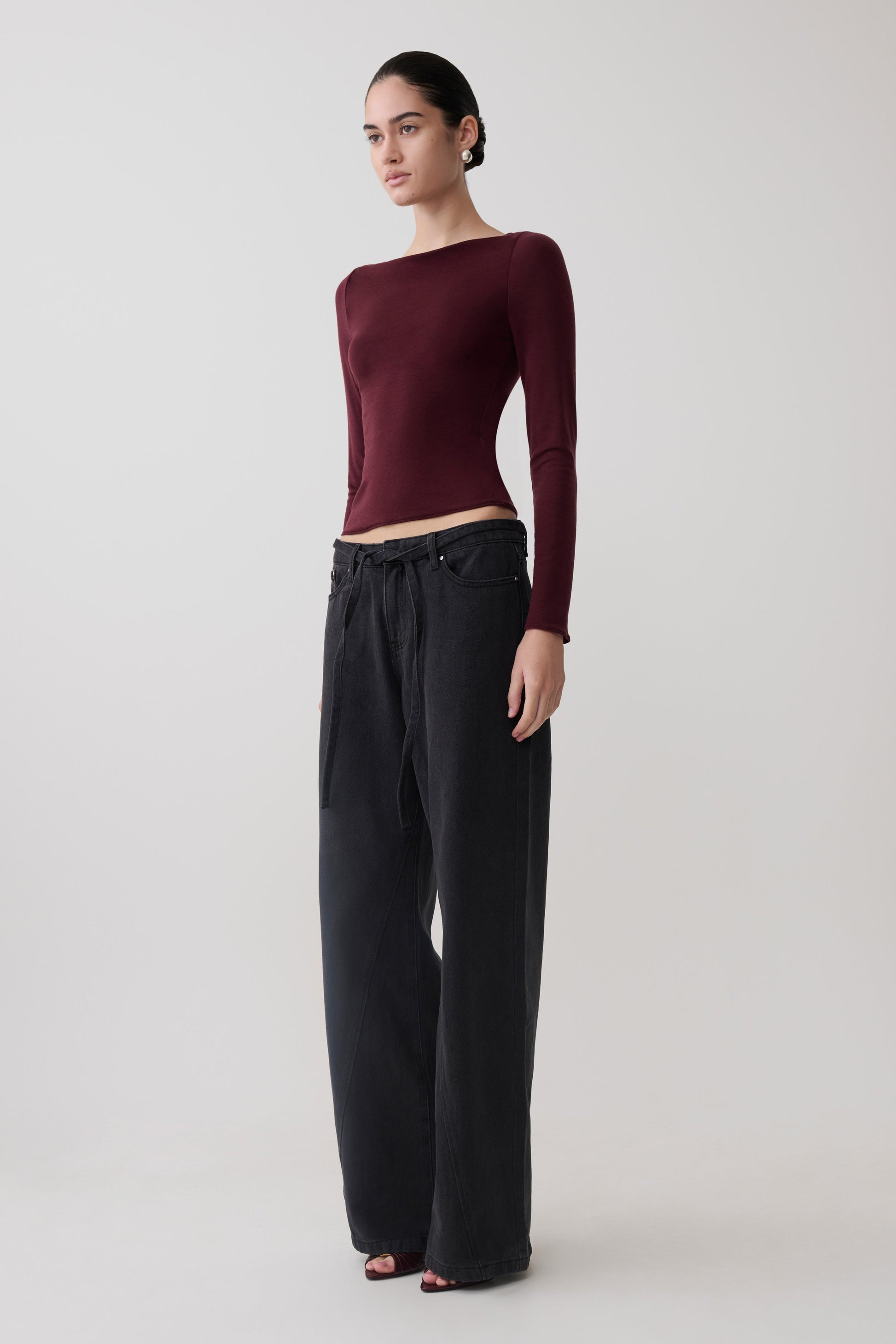 Coraline Long Sleeve Sheer Top - Burgundy #5