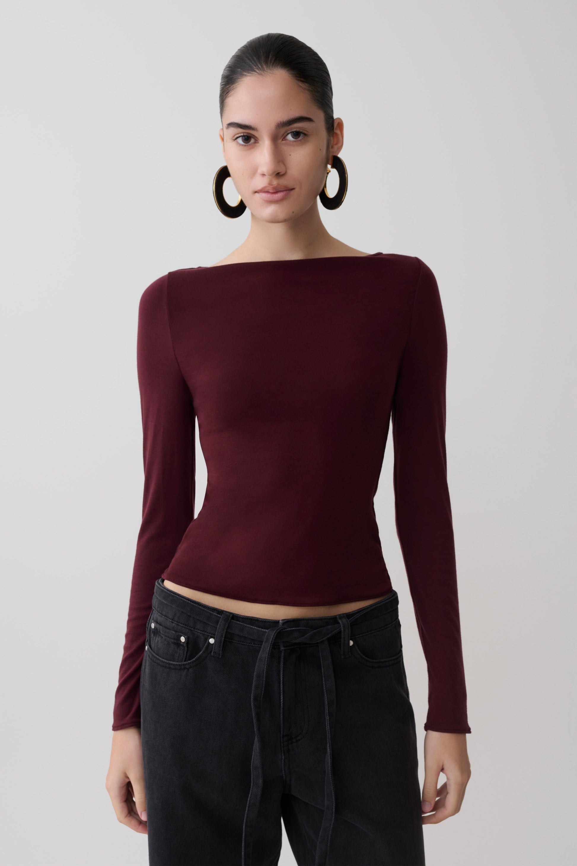 Coraline Long Sleeve Sheer Top - Burgundy #4