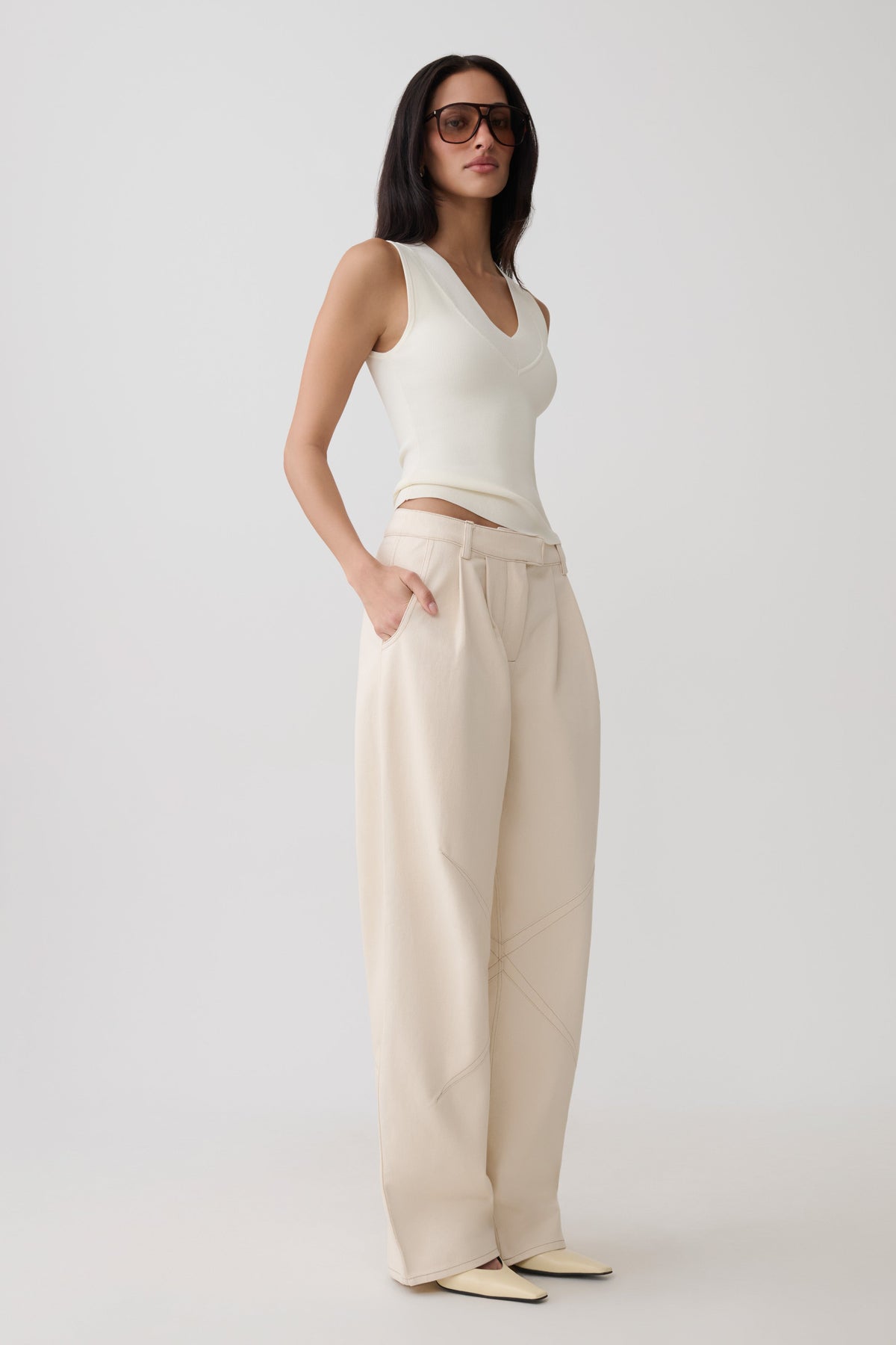Dane Barrel Leg Denim Pants - Cream