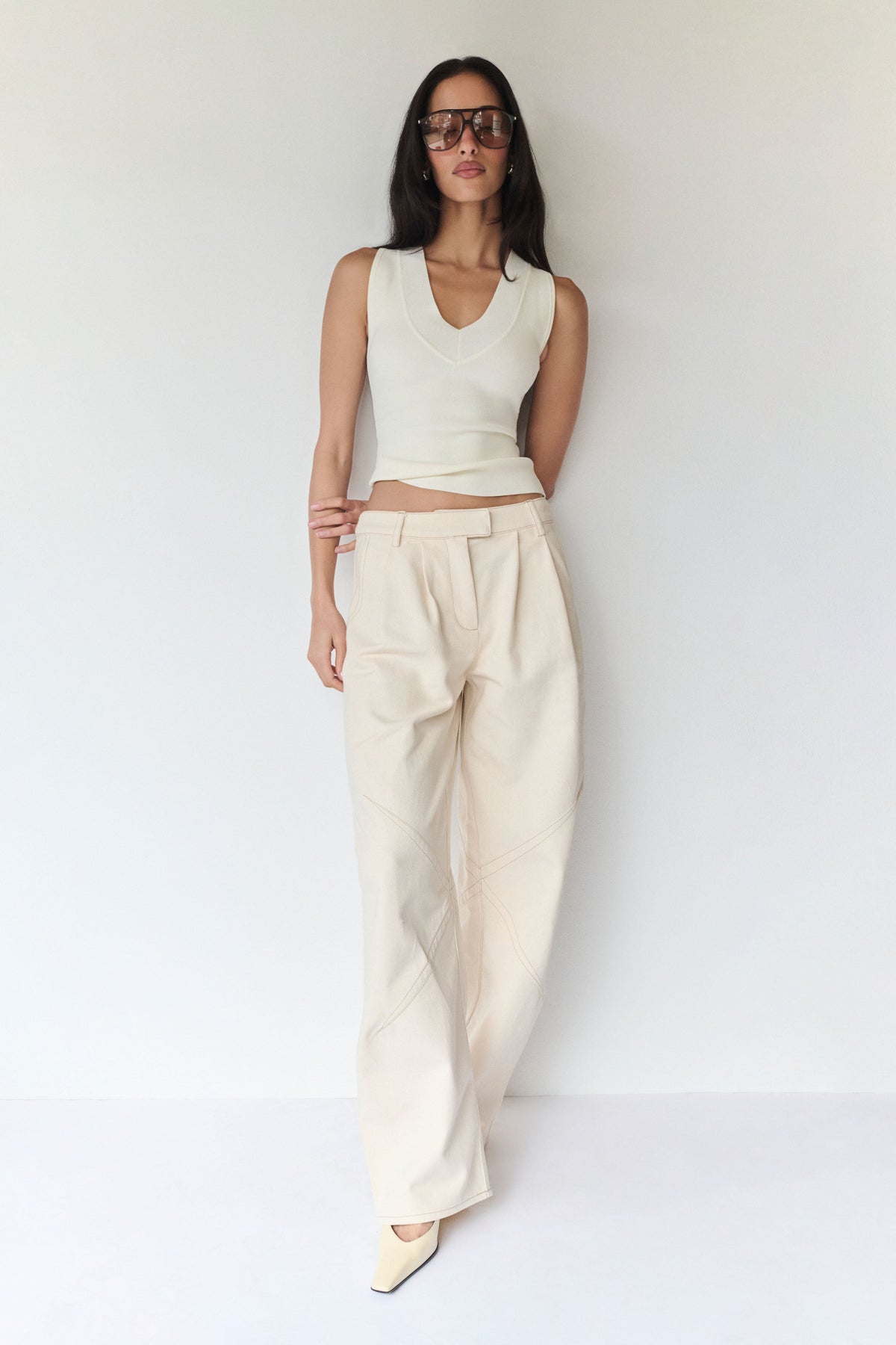 Dane Barrel Leg Denim Pants - Cream #2