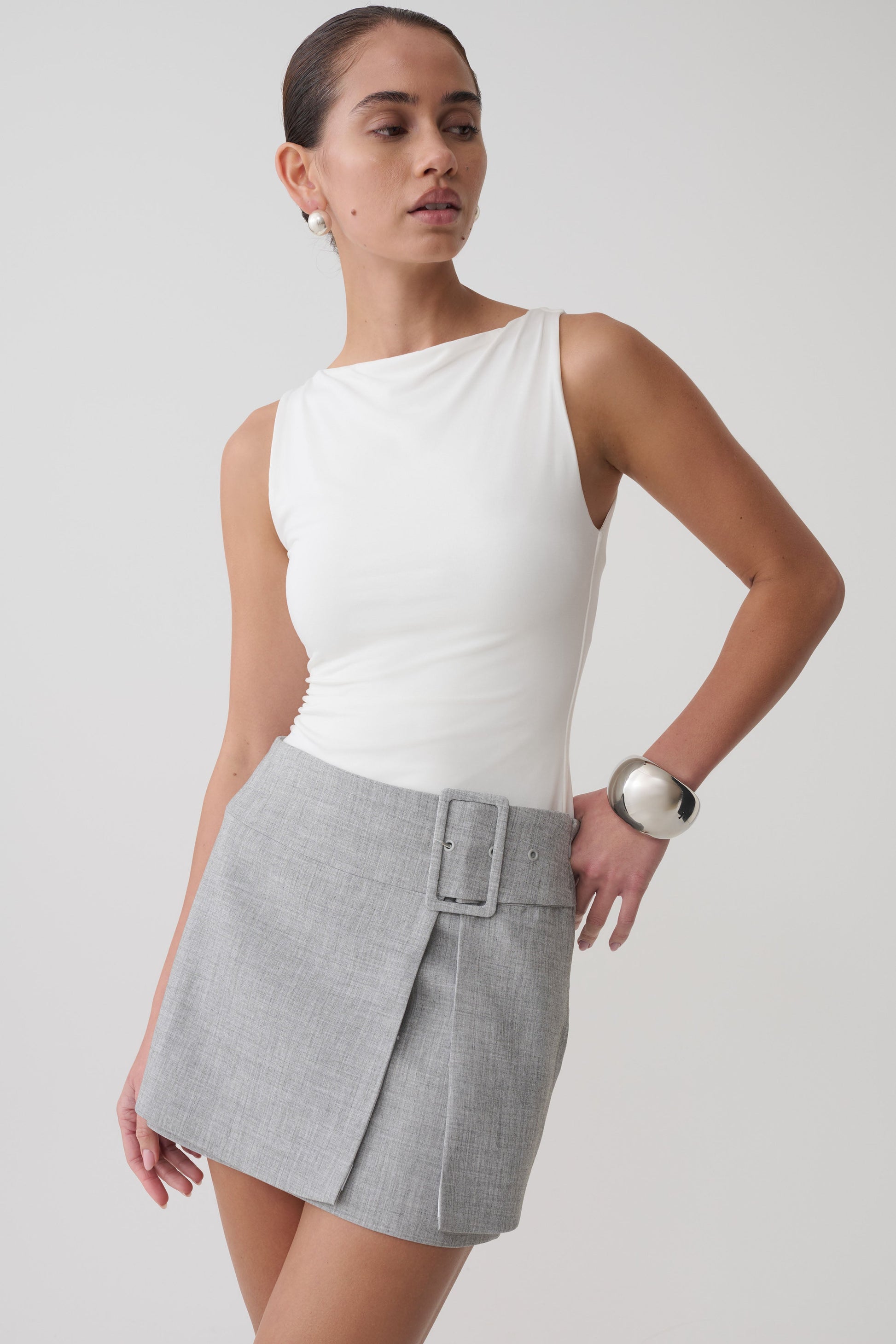 Daisy Wrap Mini Skirt - Charcoal Marle #3