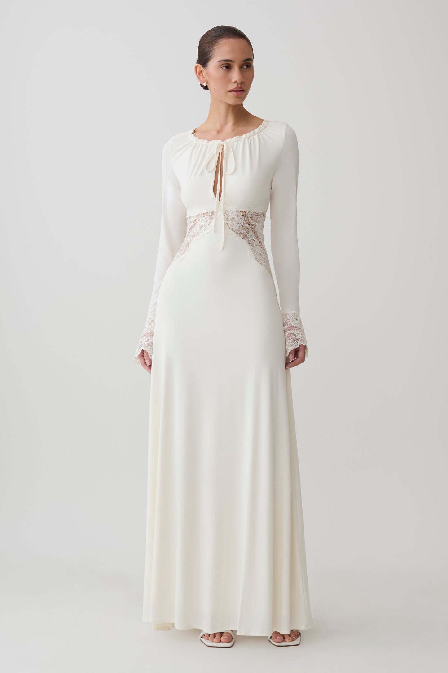 Elethea Lace Slinky Maxi Dress - Ivory