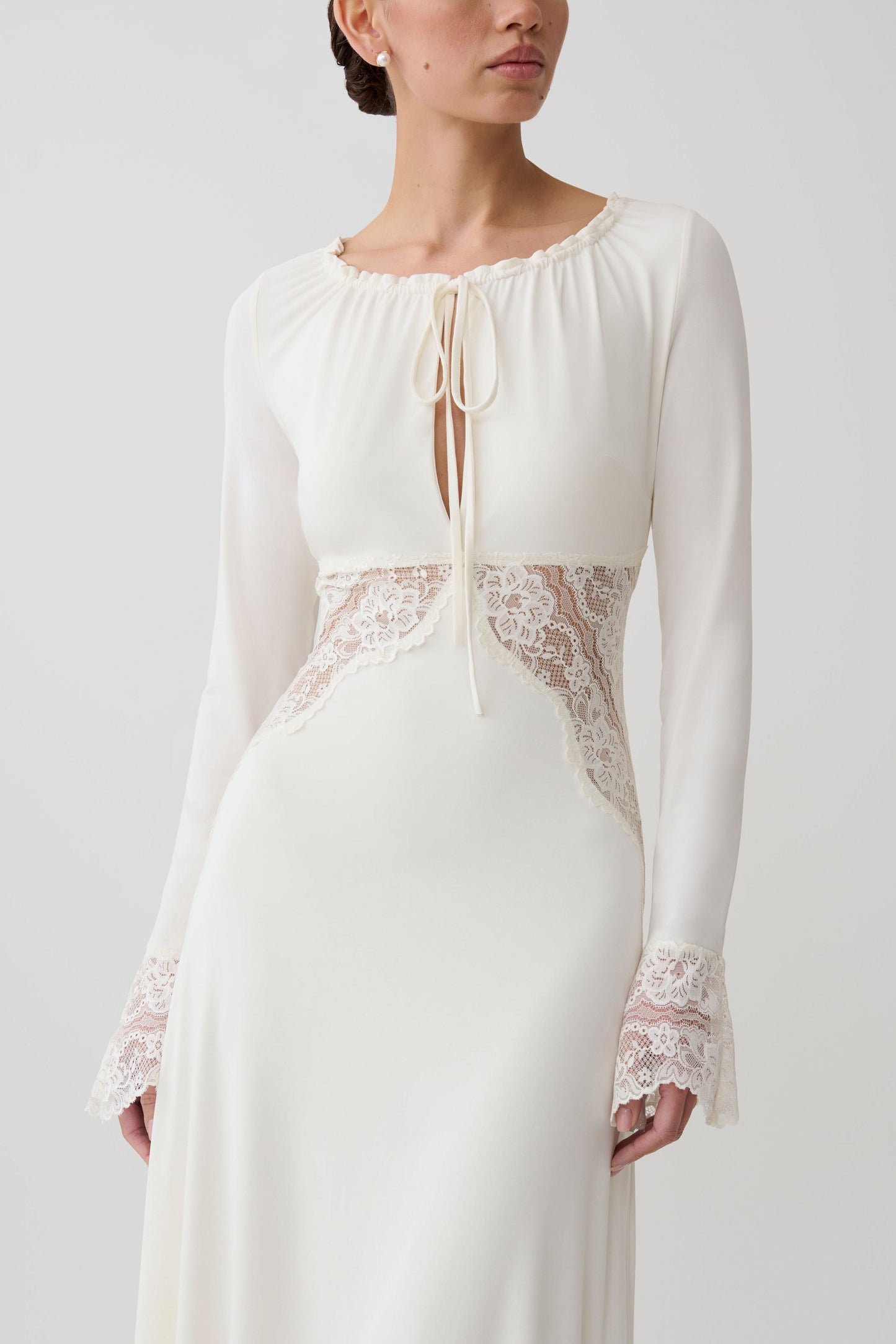 Elethea Lace Slinky Maxi Dress - Ivory