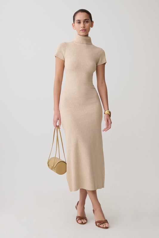 Goldie High Neck Knit Midi Dress - Camel