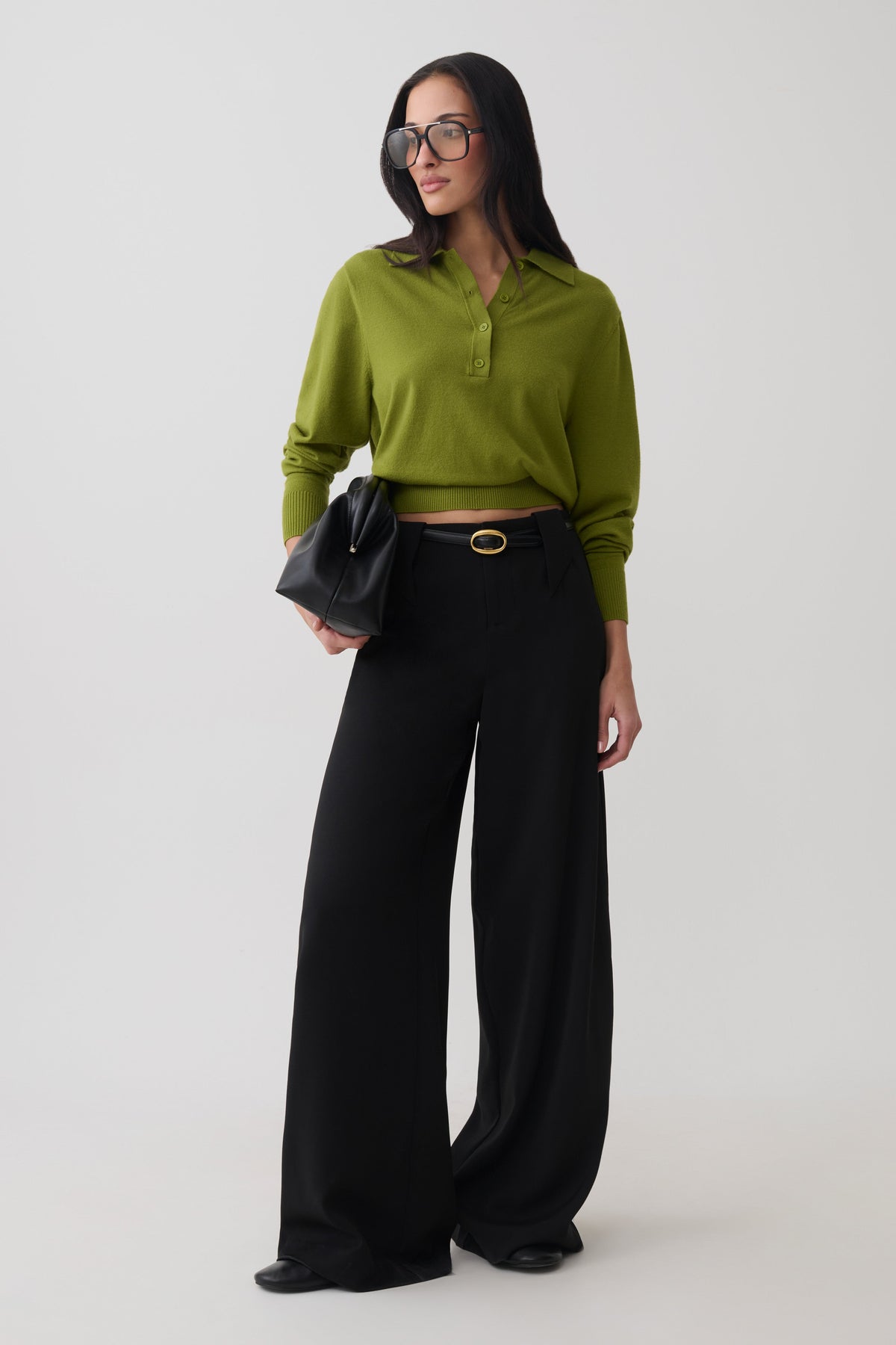 Logan Knit Top With Shoulder Pads - Olive