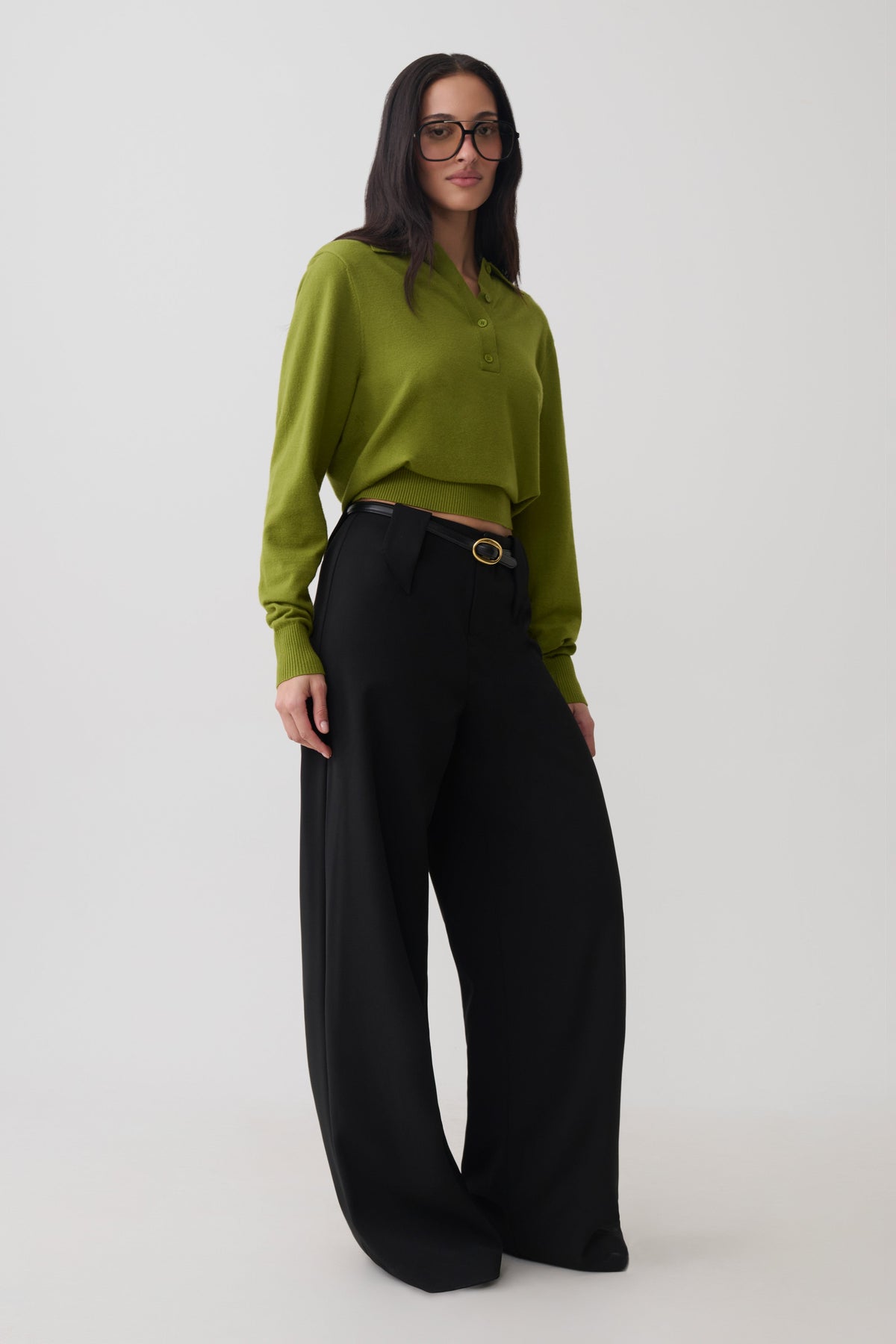 Logan Knit Top With Shoulder Pads - Olive