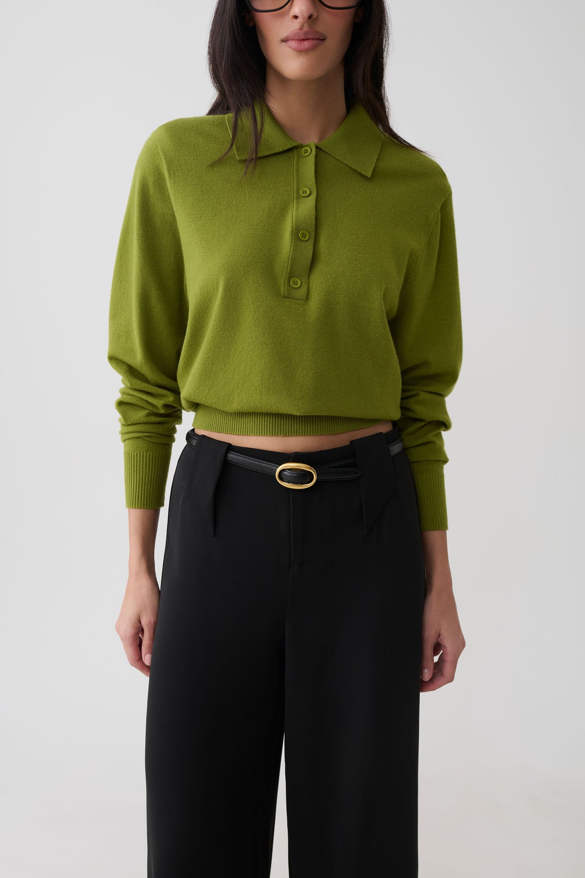 Logan Knit Top With Shoulder Pads - Olive #7