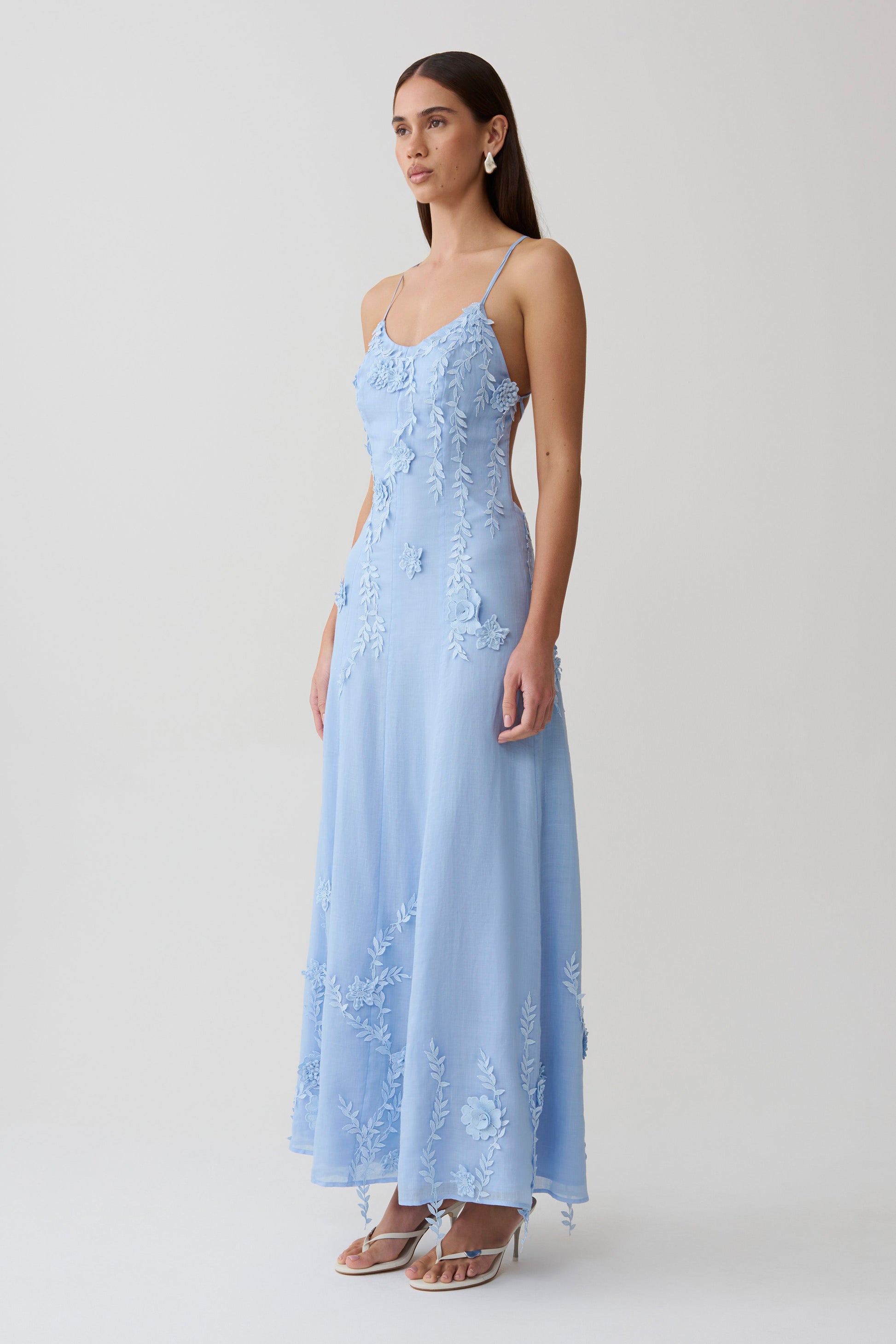 Odette Floral Lace Midi Dress - Pale Blue #4