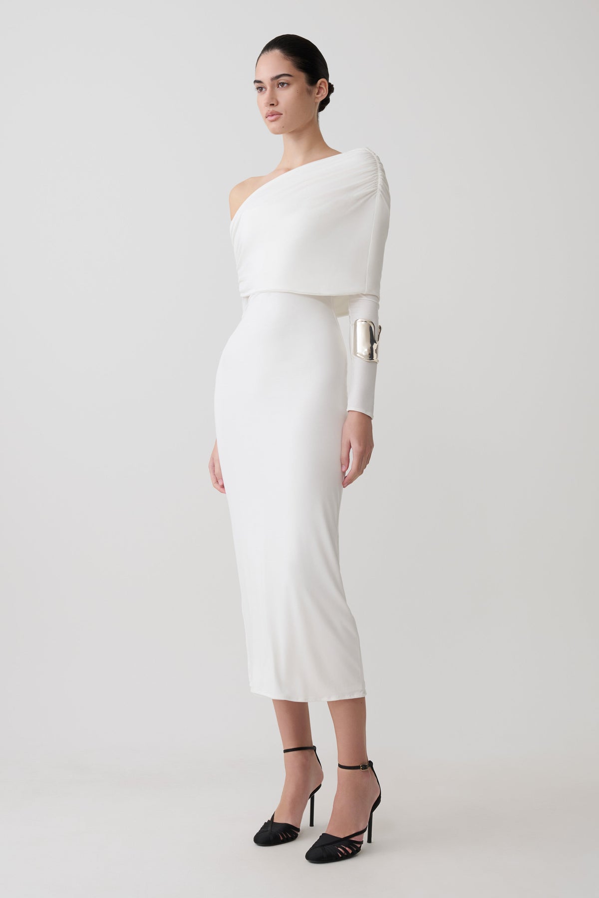 Corinna Modal One Shoulder Midi Dress - White #4