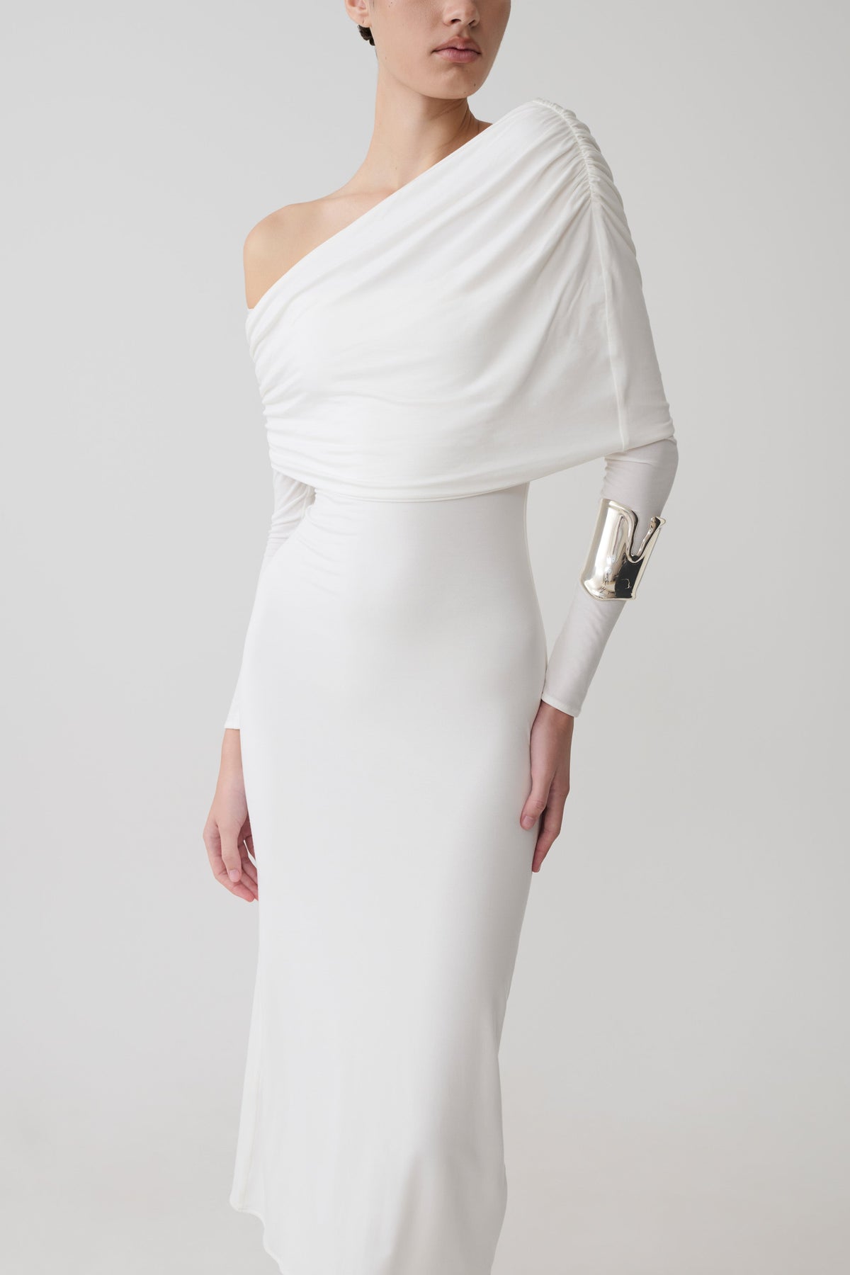 Corinna Modal One Shoulder Midi Dress - White #7