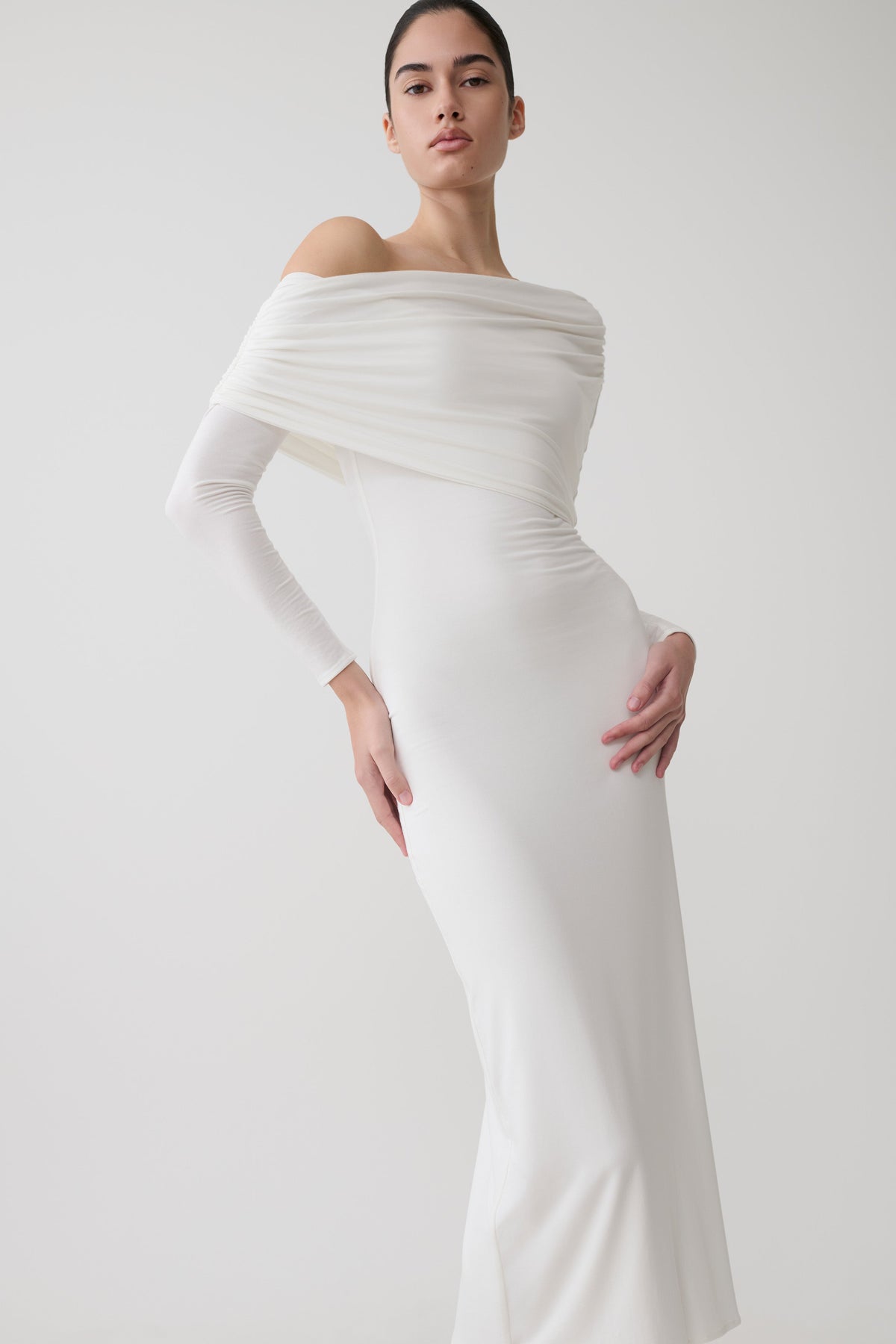 Corinna Modal One Shoulder Midi Dress - White #3