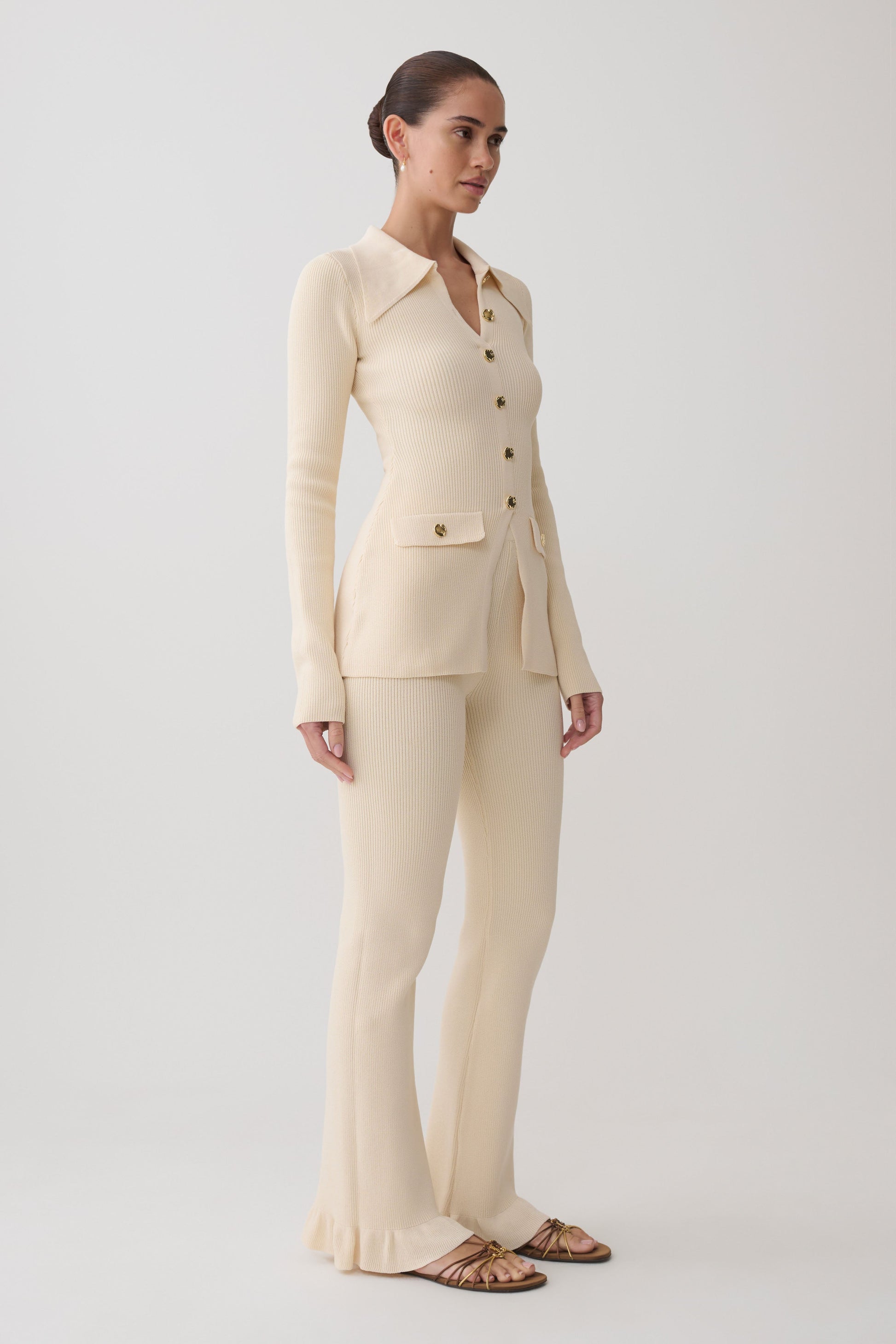 Suzie Ribbed Long Sleeve Longline Top - Ivory #4