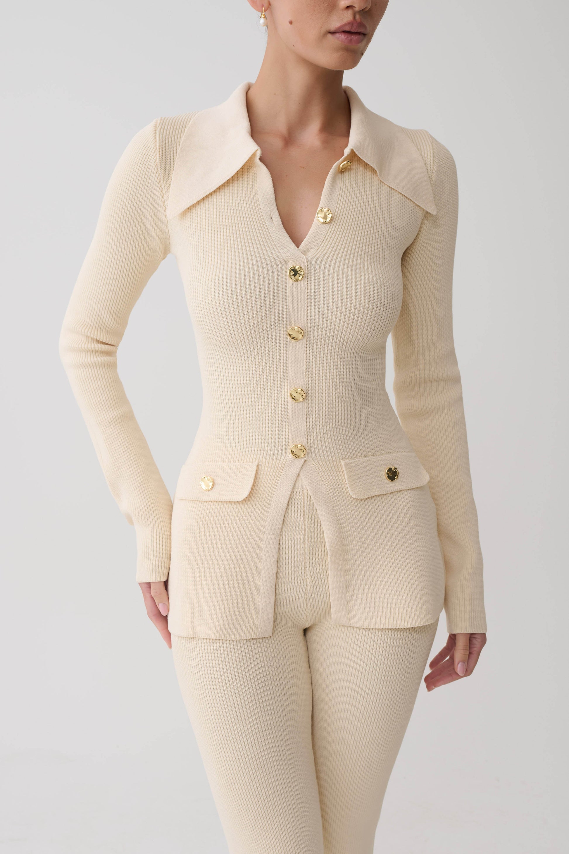 Suzie Ribbed Long Sleeve Longline Top - Ivory #3