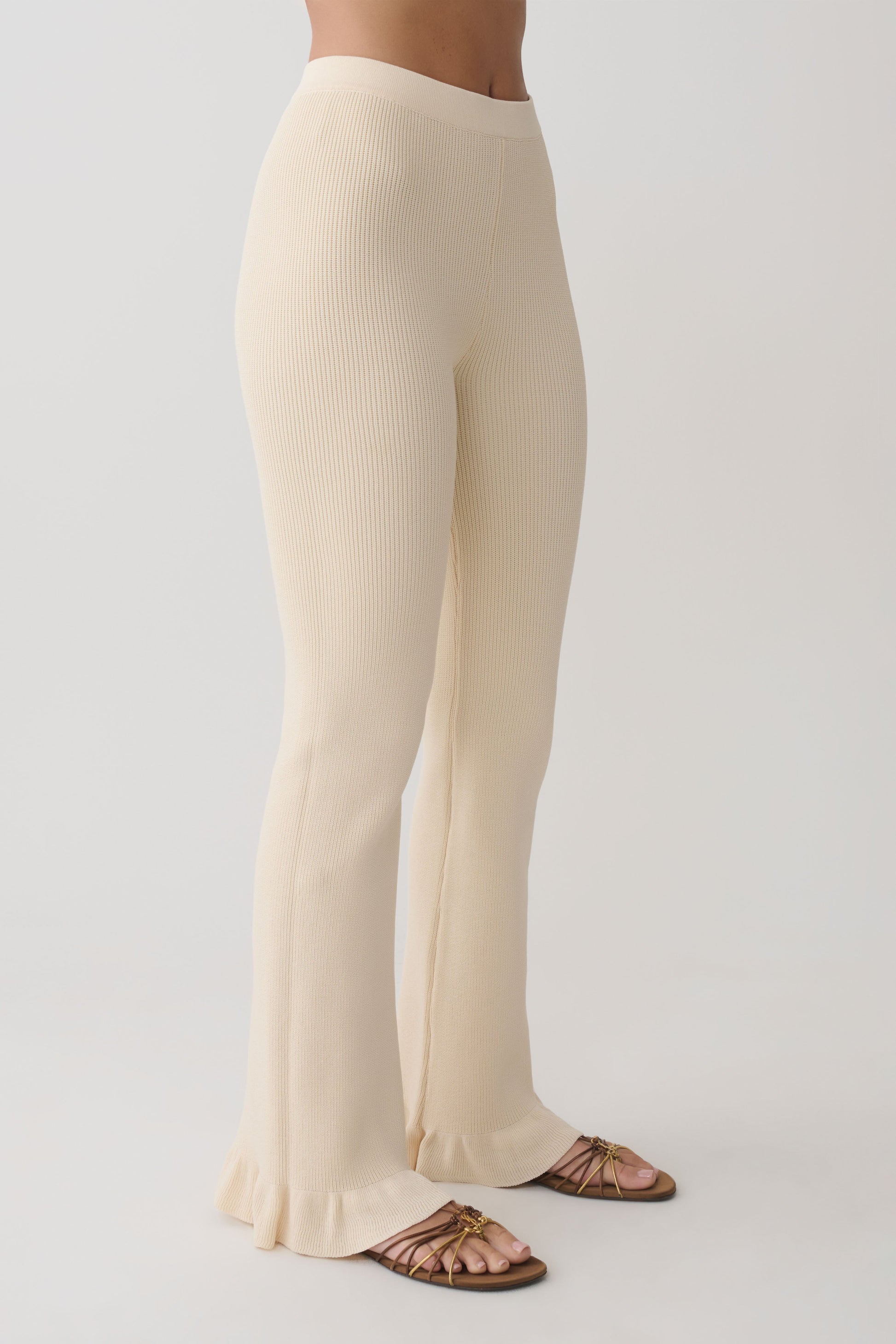 Suzie Ribbed Flared Pants - Ivory #4