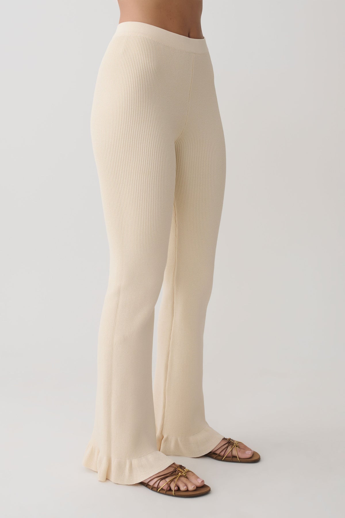 Suzie Ribbed Flared Pants - Ivory #4