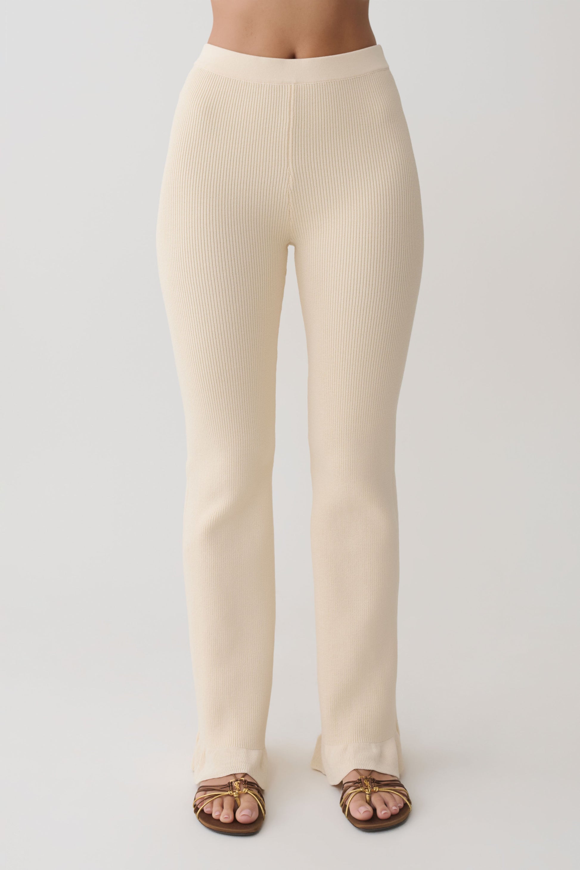 Suzie Ribbed Flared Pants - Ivory #6