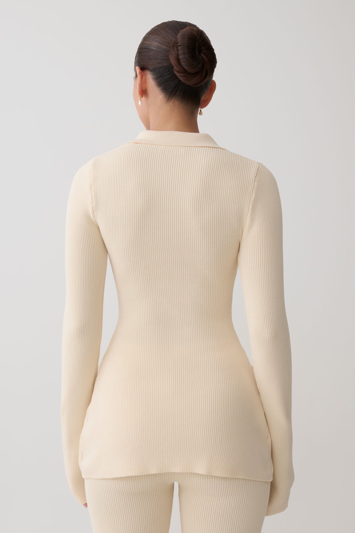 Suzie Ribbed Long Sleeve Longline Top - Ivory #2