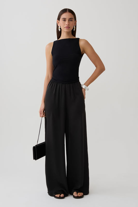 Alysa Satin Straight Pants - Black
