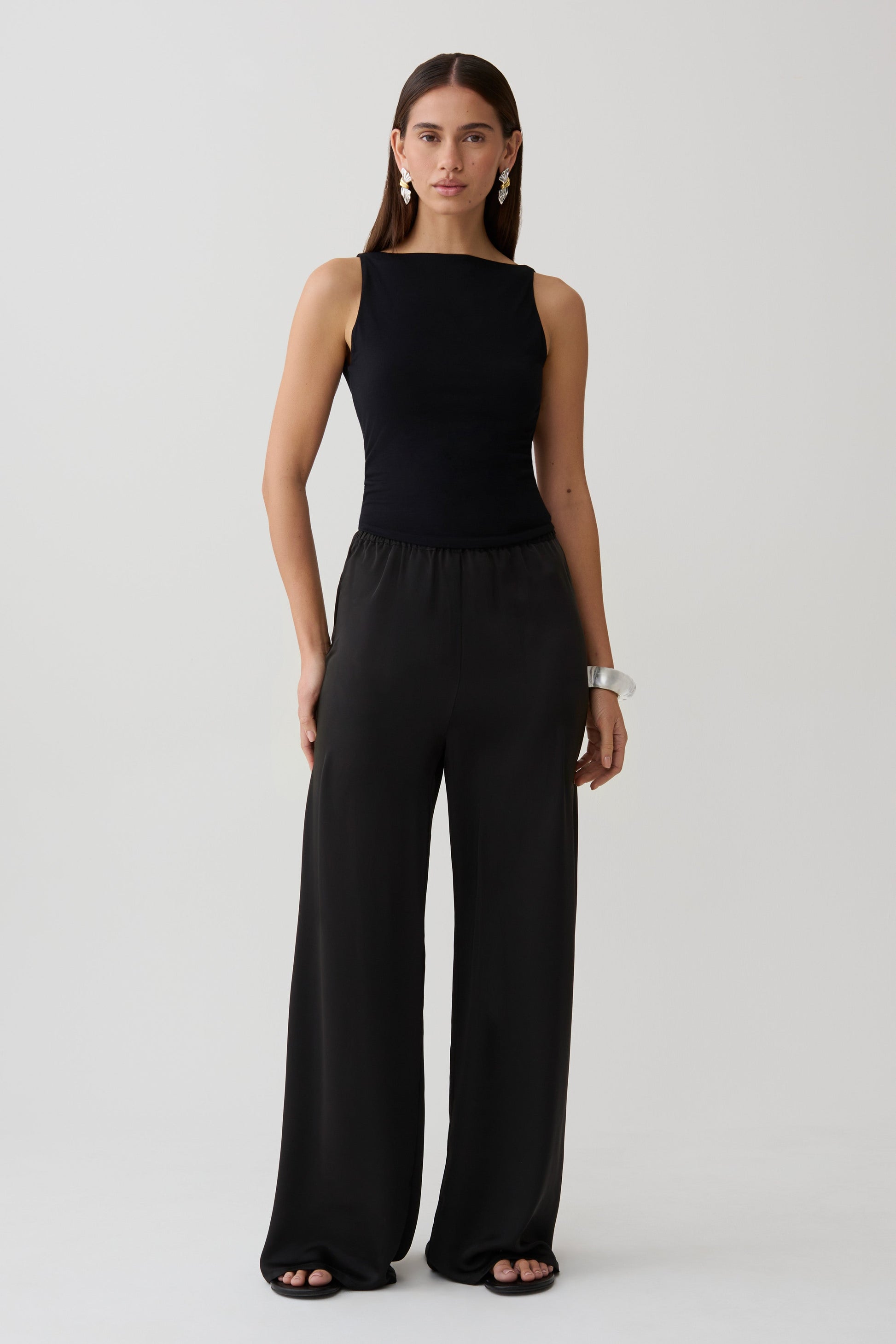 Alysa Satin Straight Pants - Black #3