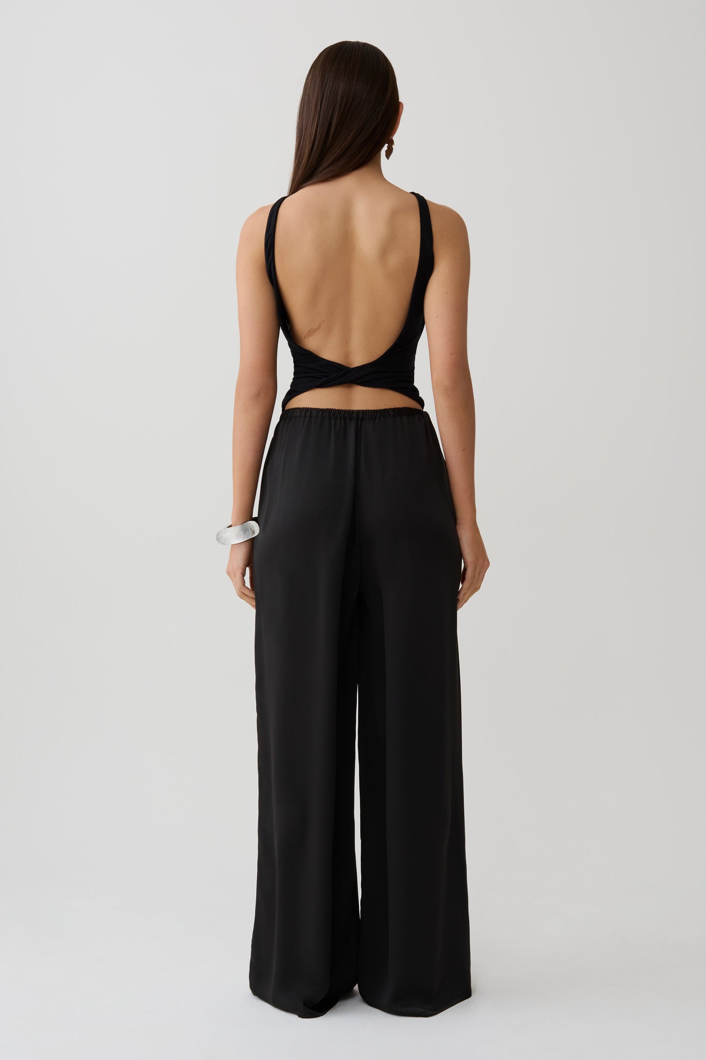 Alysa Satin Straight Pants - Black