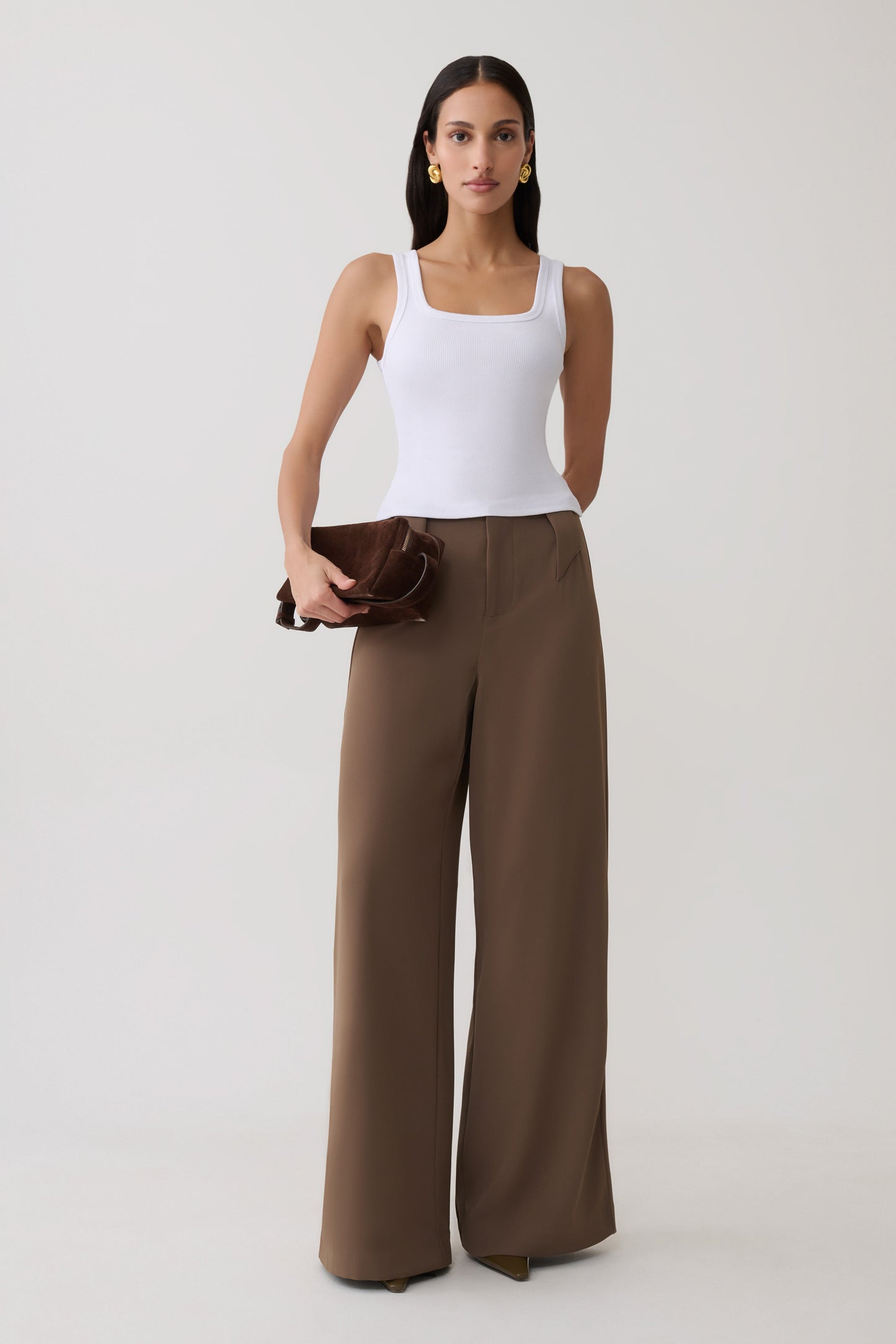 Arlo Wide Leg Suiting Trouser - Cacao Brown
