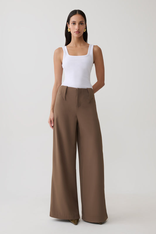 Arlo Wide Leg Suiting Trouser - Cacao Brown