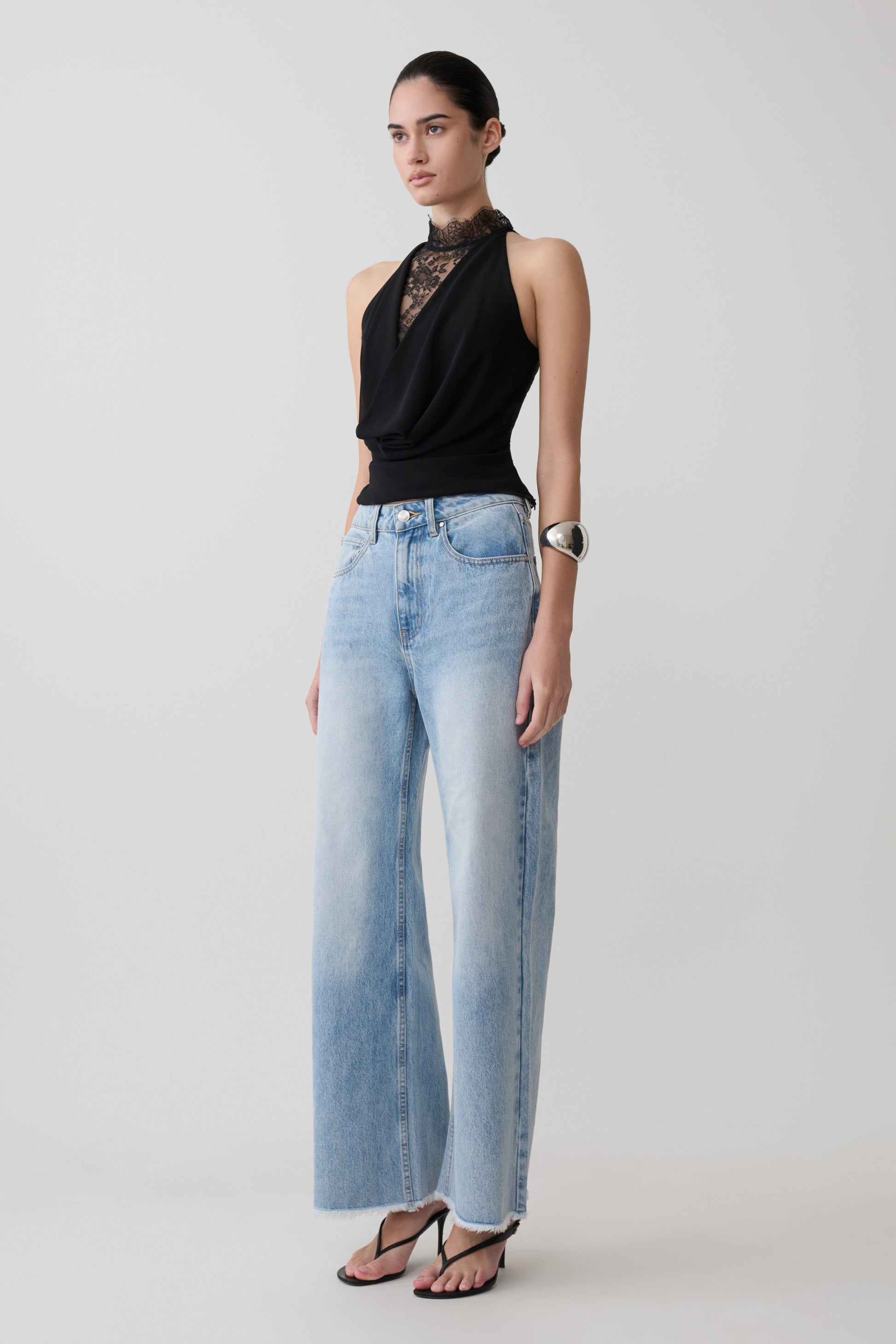 Arra Chiffon & Lace Halter Top - Black #6