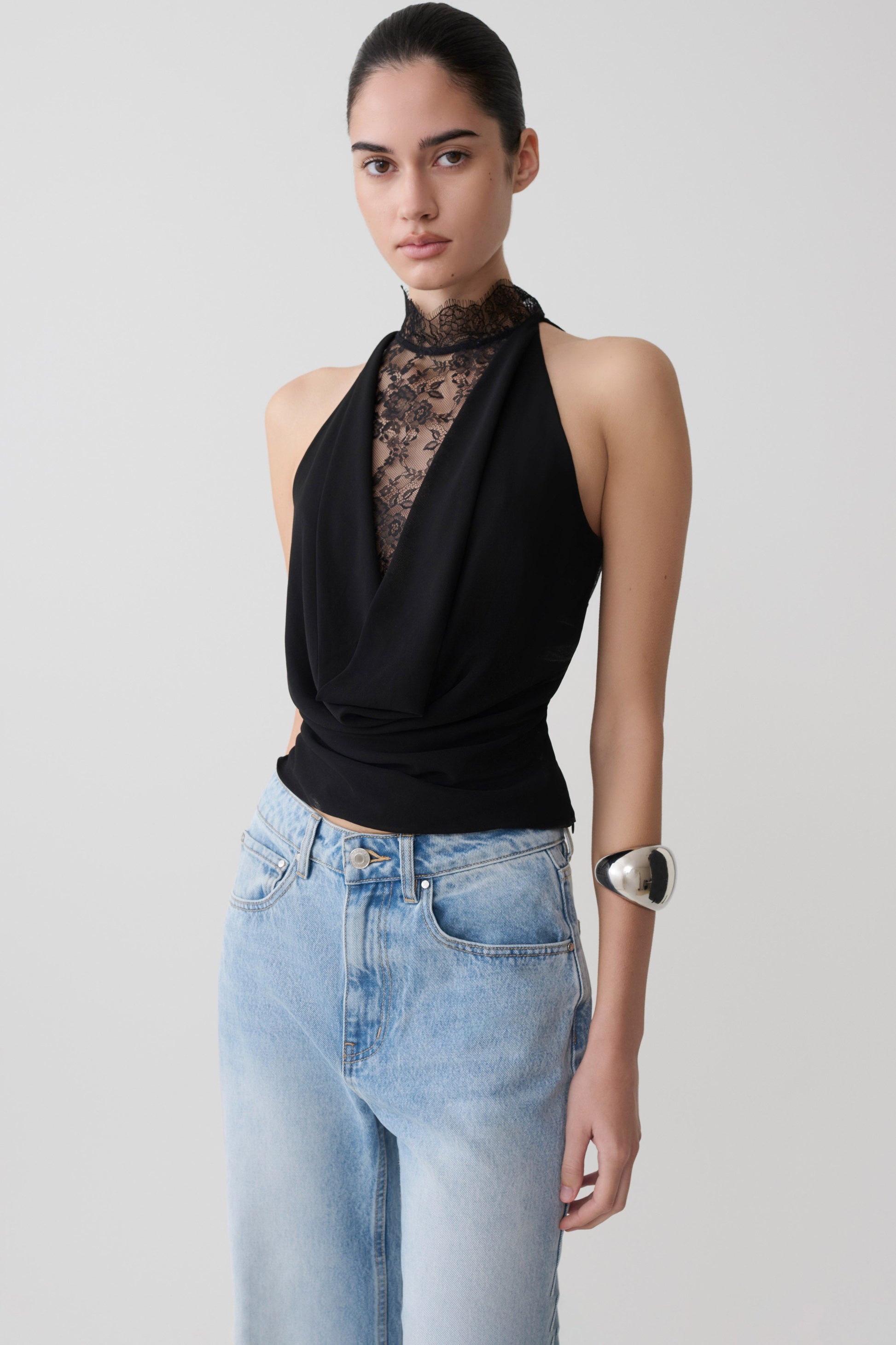 Arra Chiffon & Lace Halter Top - Black #4
