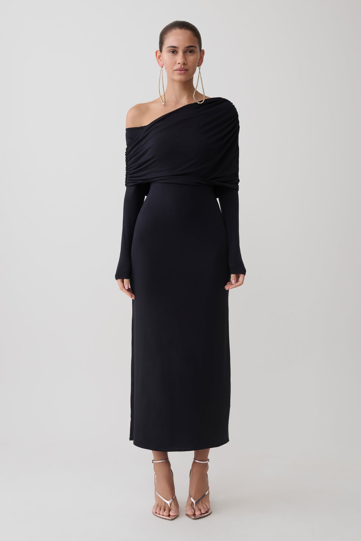 Corinna Modal One Shoulder Midi Dress - Black #4