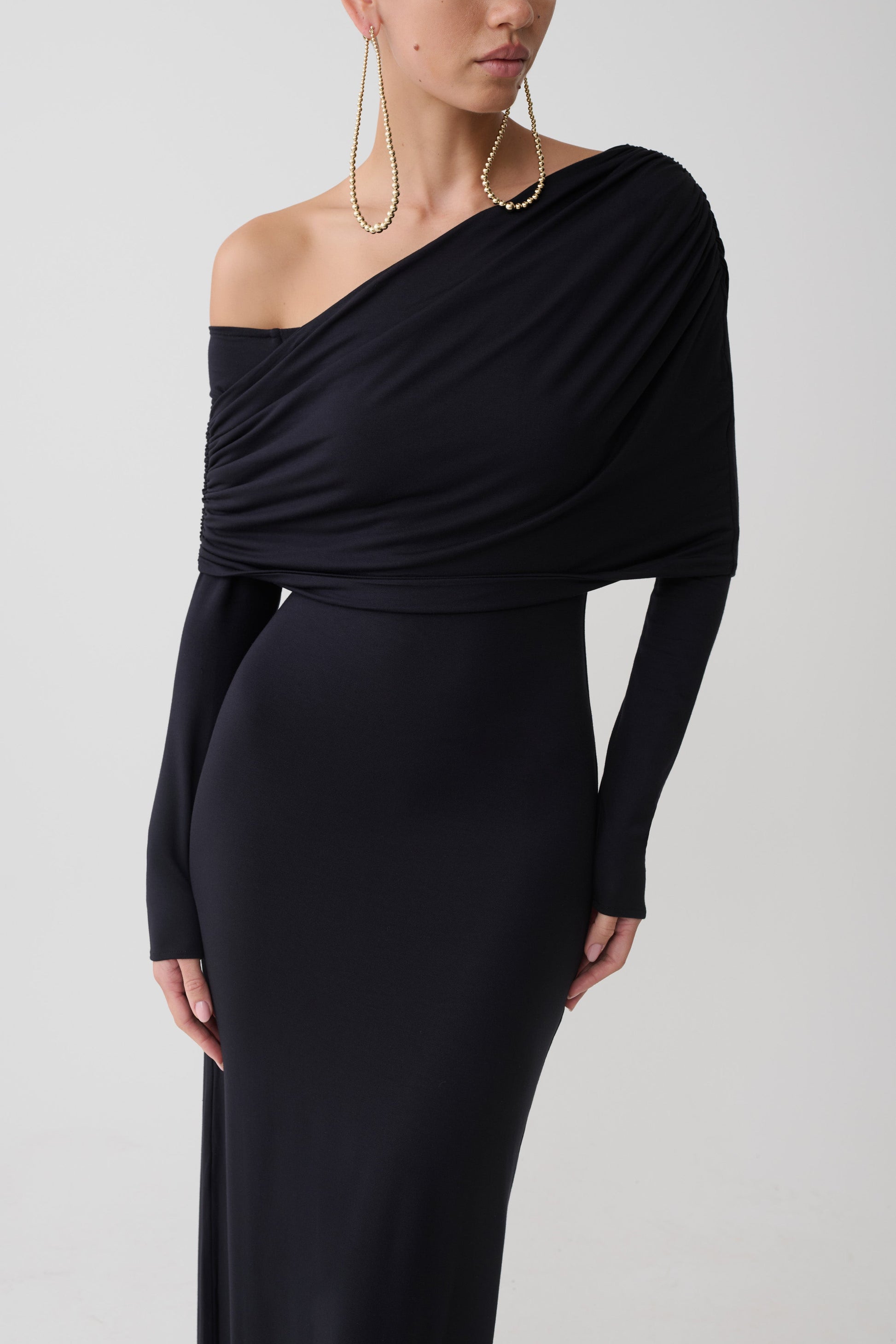 Corinna Modal One Shoulder Midi Dress - Black #6