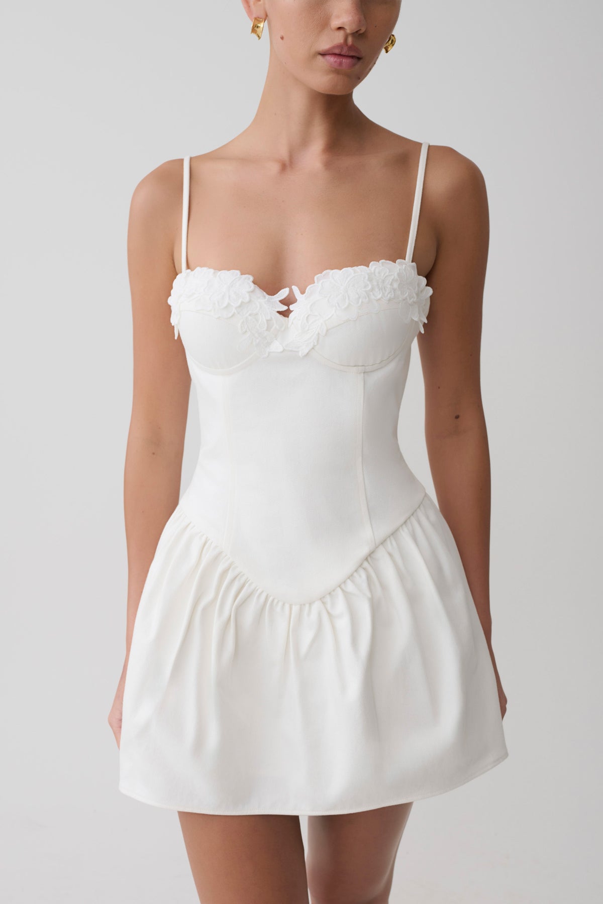 Emary Applique Denim Bustier Mini Dress - White #3