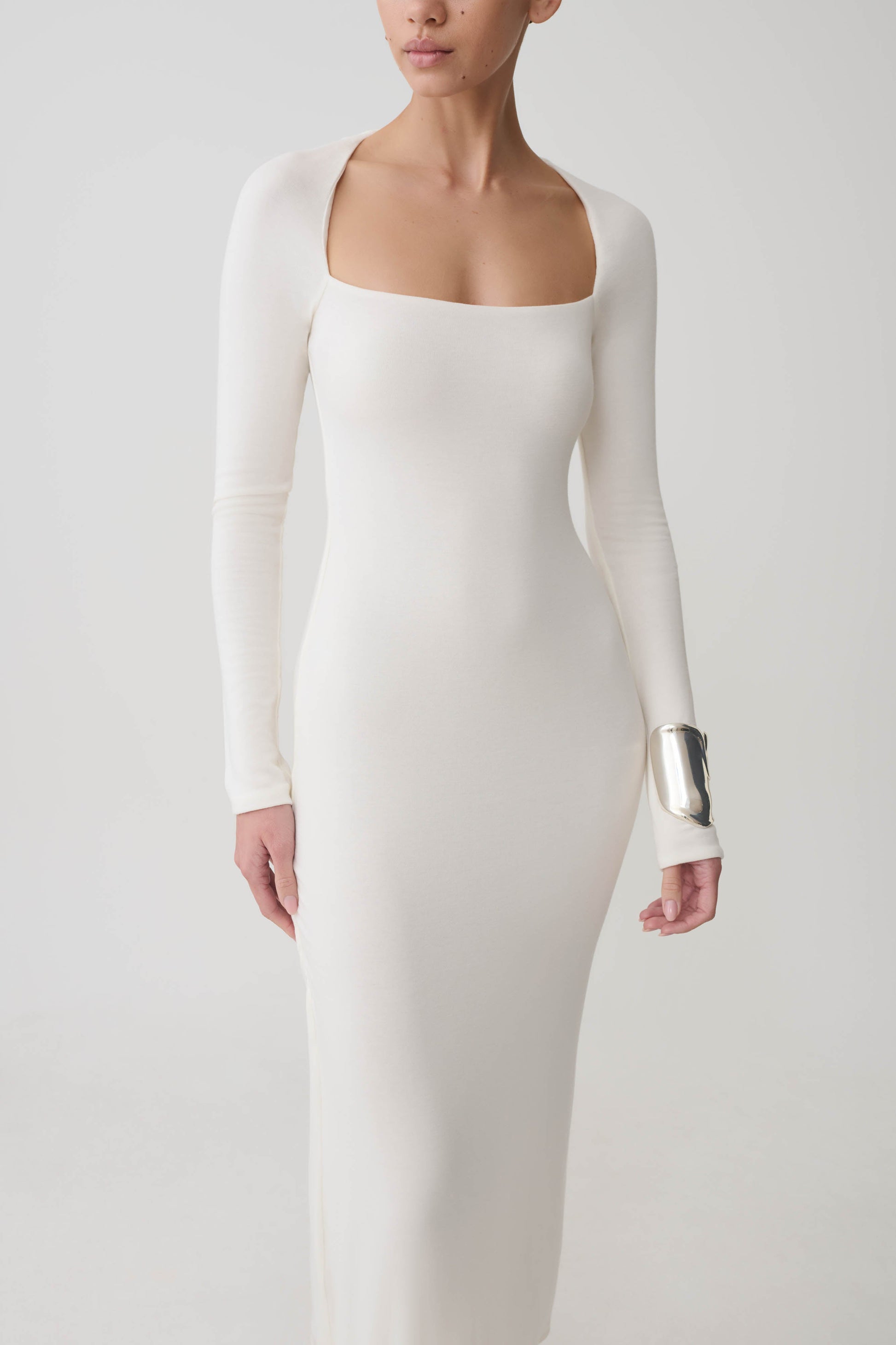 Freja Long Sleeve Wool Midi Dress - White #3