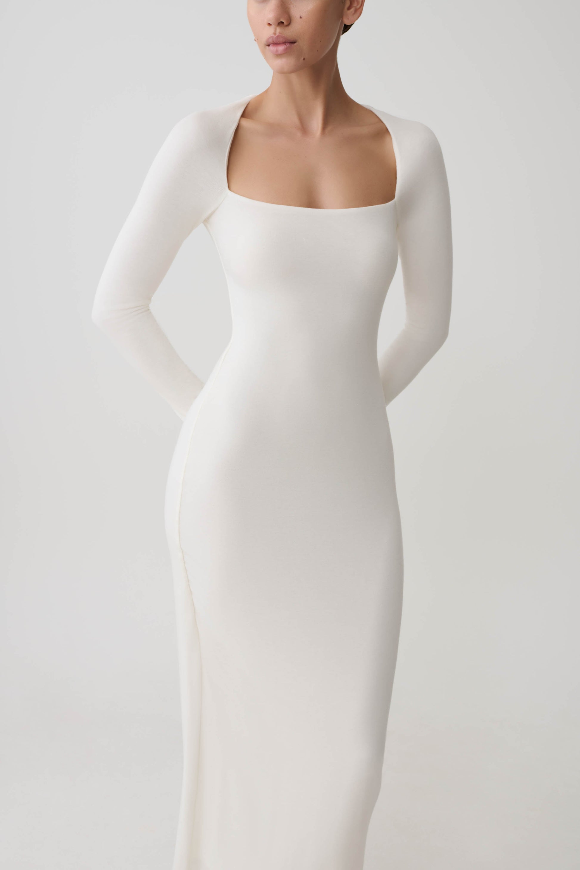 Freja Long Sleeve Wool Midi Dress - White #8