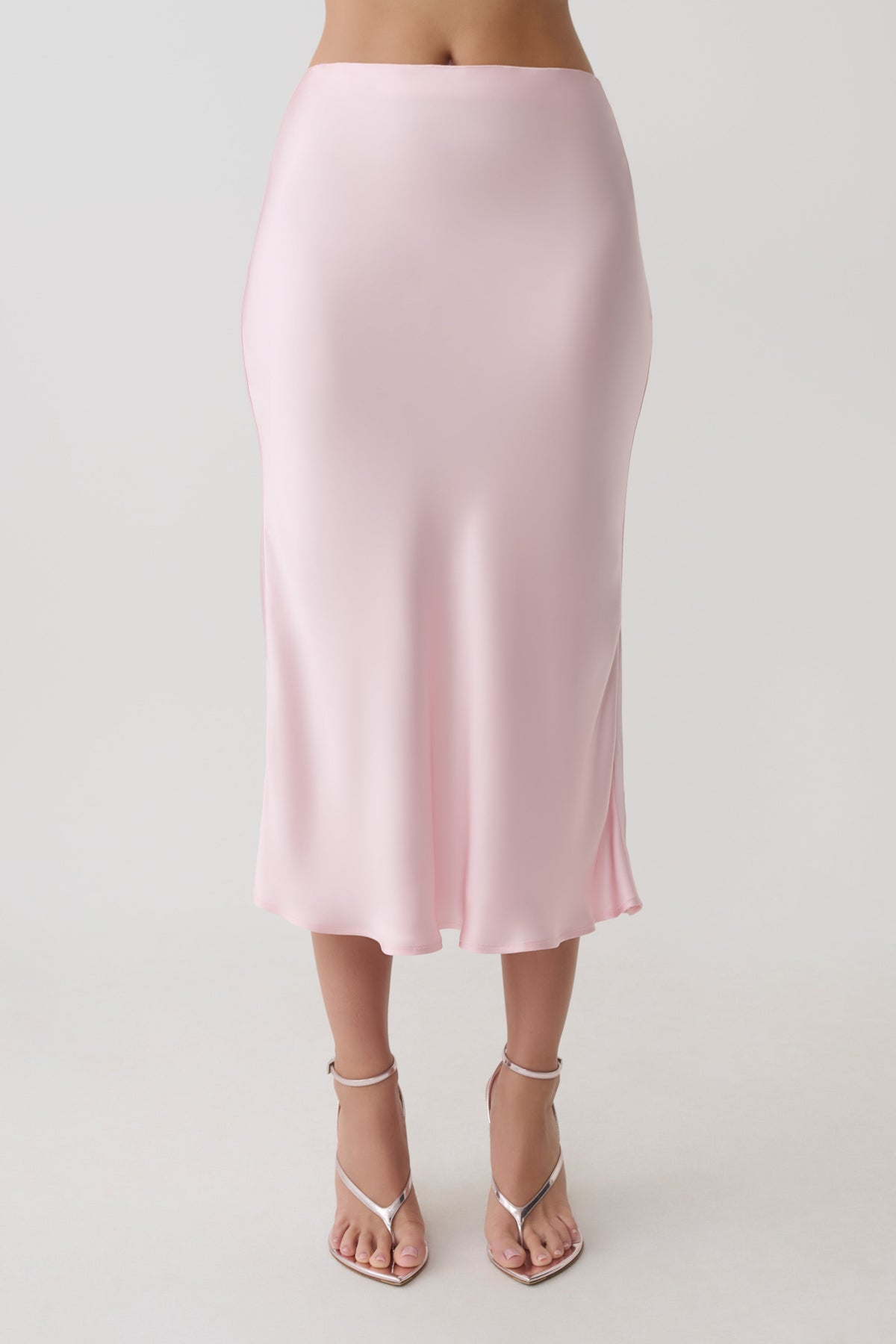 Hattie Satin Midi Skirt - Pale Pink #8