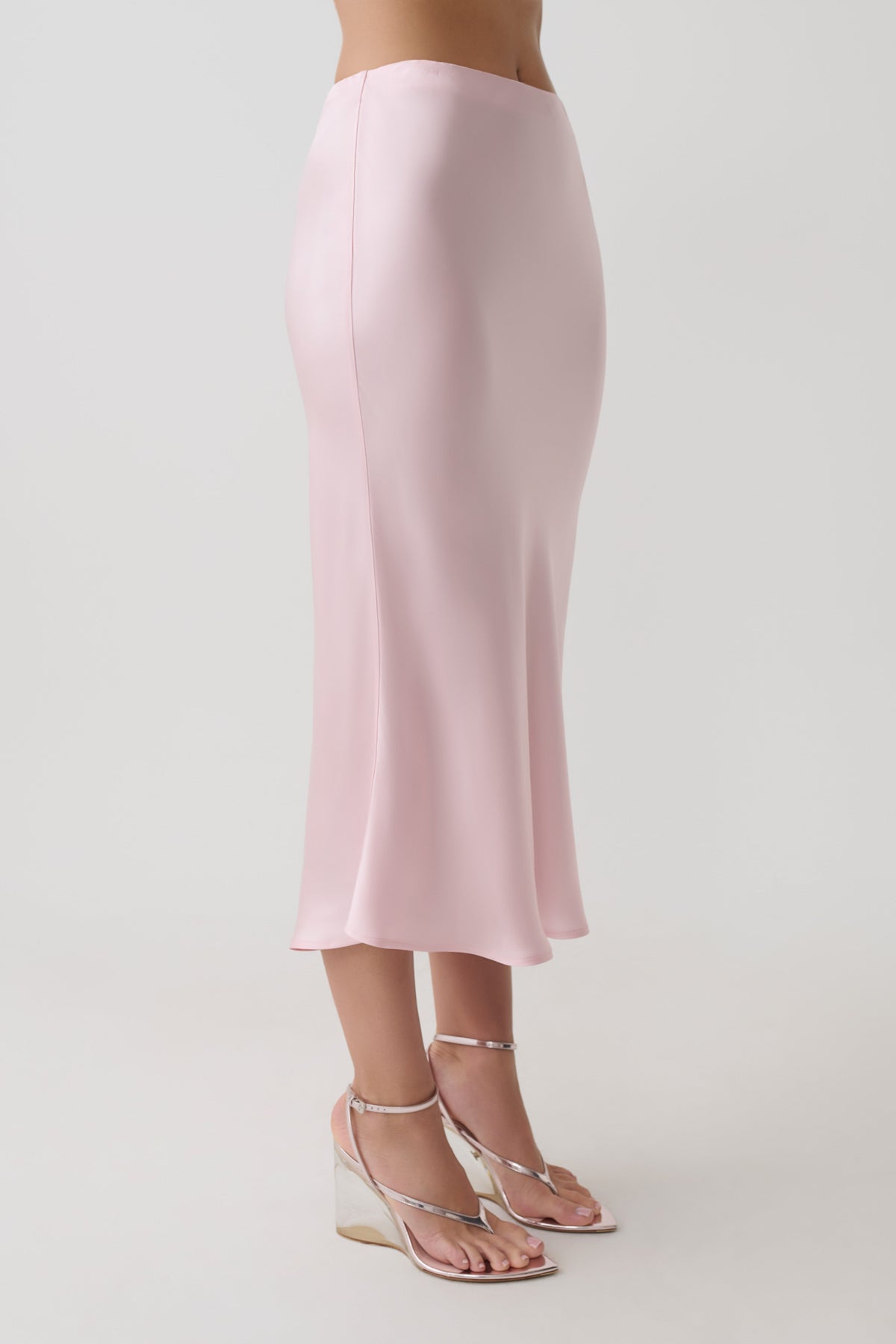Hattie Satin Midi Skirt - Pale Pink #6