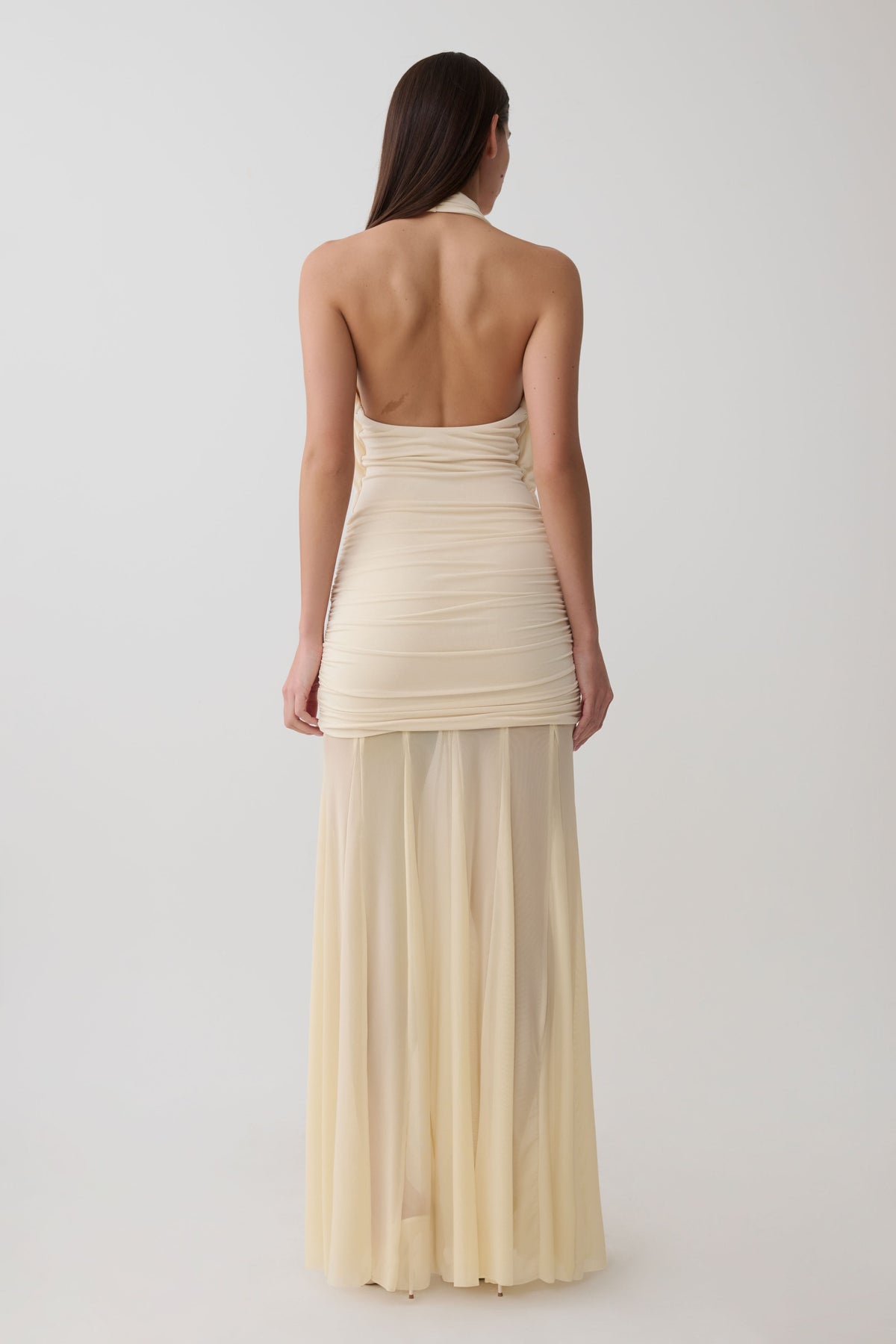 Jorja Draped Halter Slinky Maxi Dress - Ivory #2