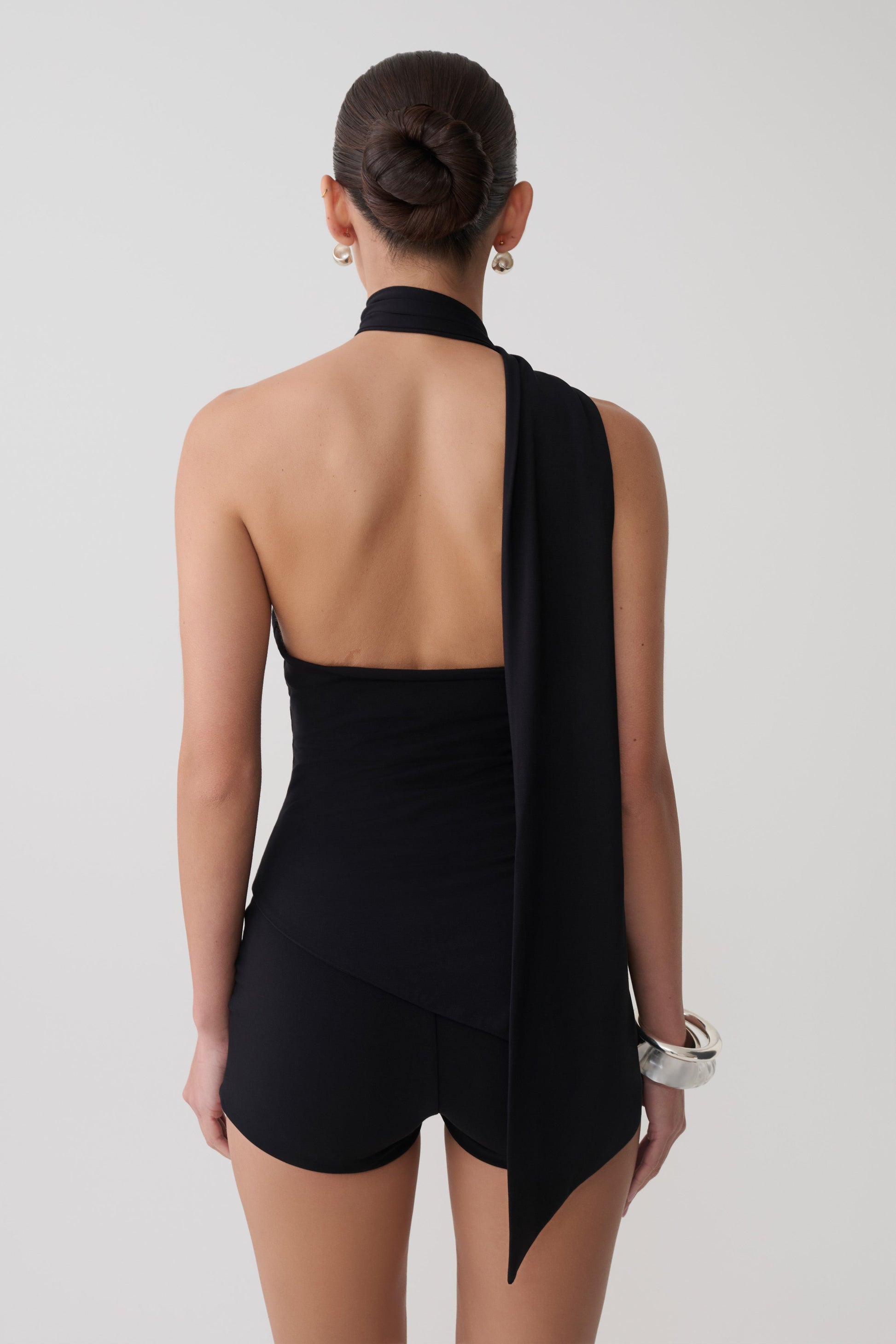 Jemma One Shoulder Tie Top - Black #2