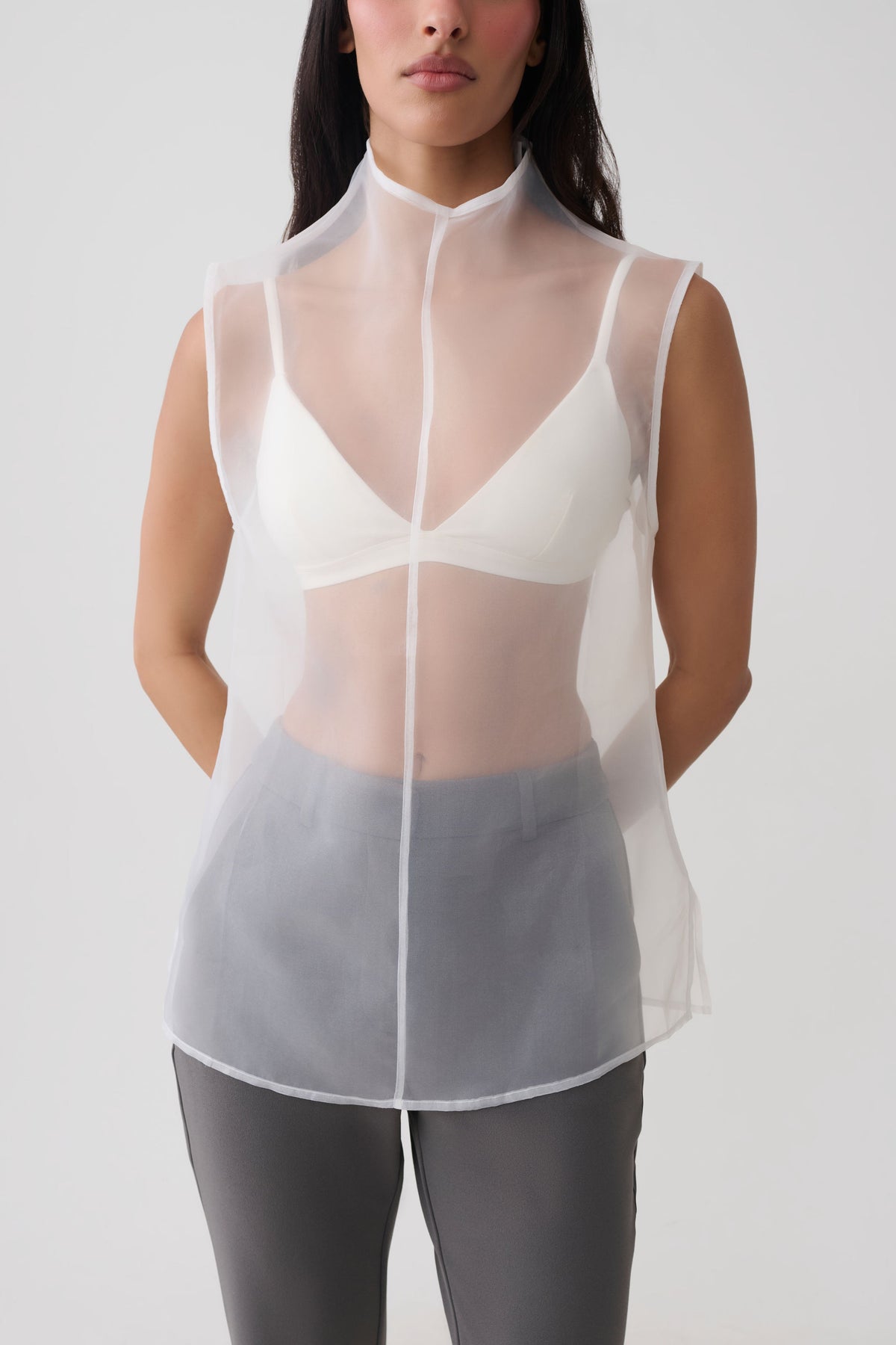 Lillian High Neck Sheer Sleeveless Top - White